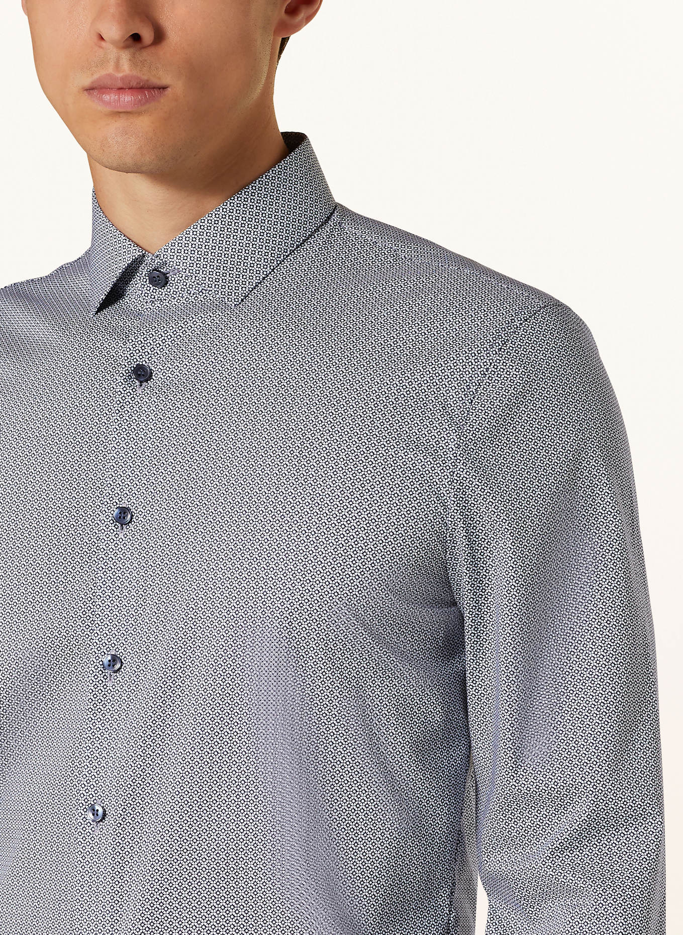 OLYMP Hemd No. Six super slim mit extralangem Arm: DUNKELBLAU / WEISS