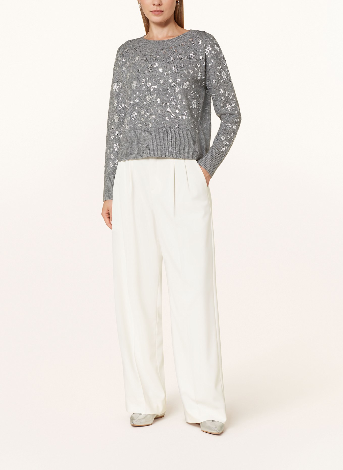 oui Pullover mit Pailletten: GRAU
