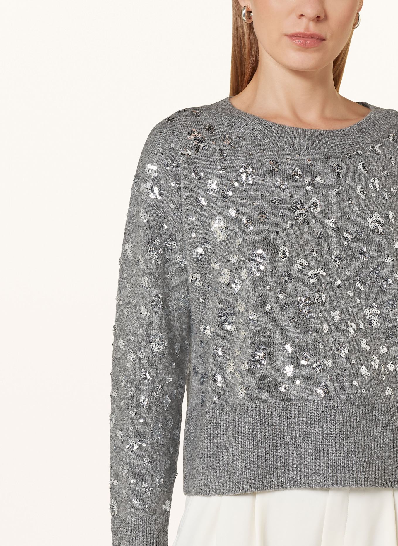 oui Pullover mit Pailletten: GRAU