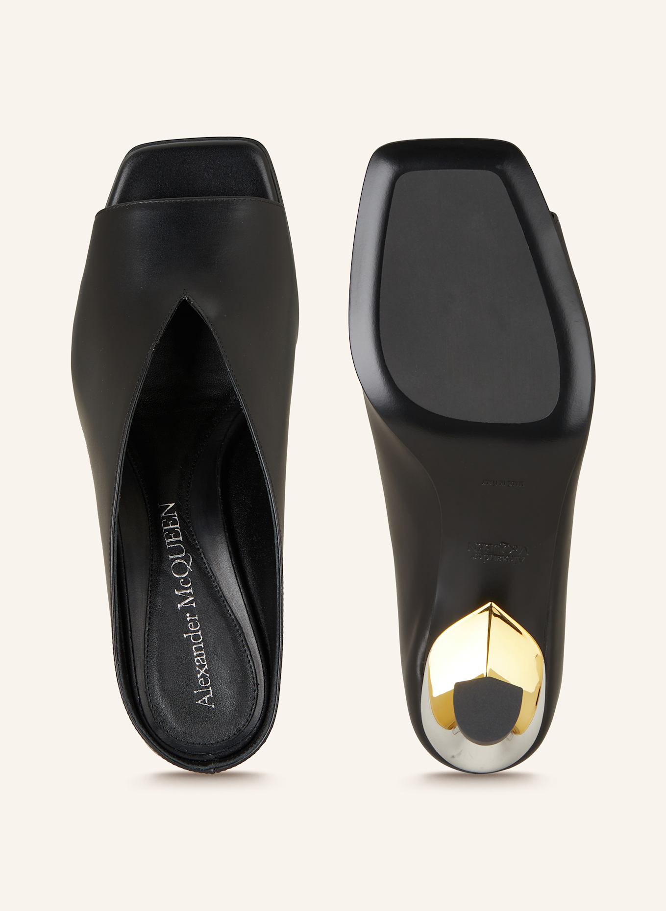 McQUEEN Mules: 1399 BLACK/SILVER/GOLD