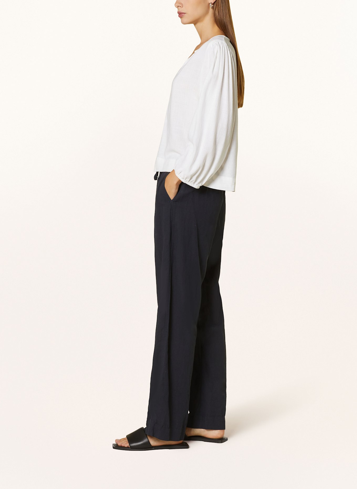 NEO NOIR Wide leg trousers SONAR with linen, Color: DARK BLUE (Image 4)