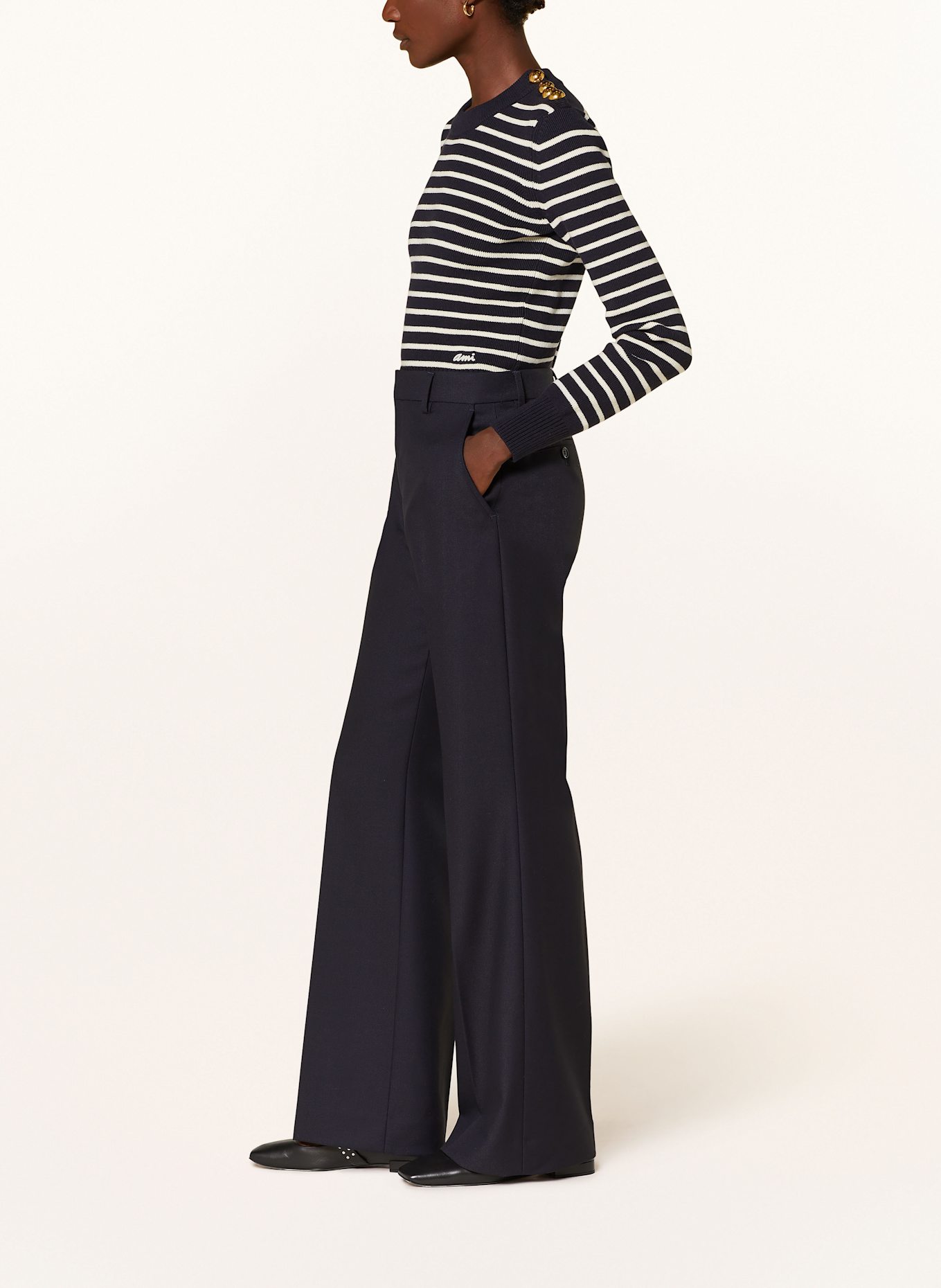 AMI PARIS Wide leg trousers: DARK BLUE