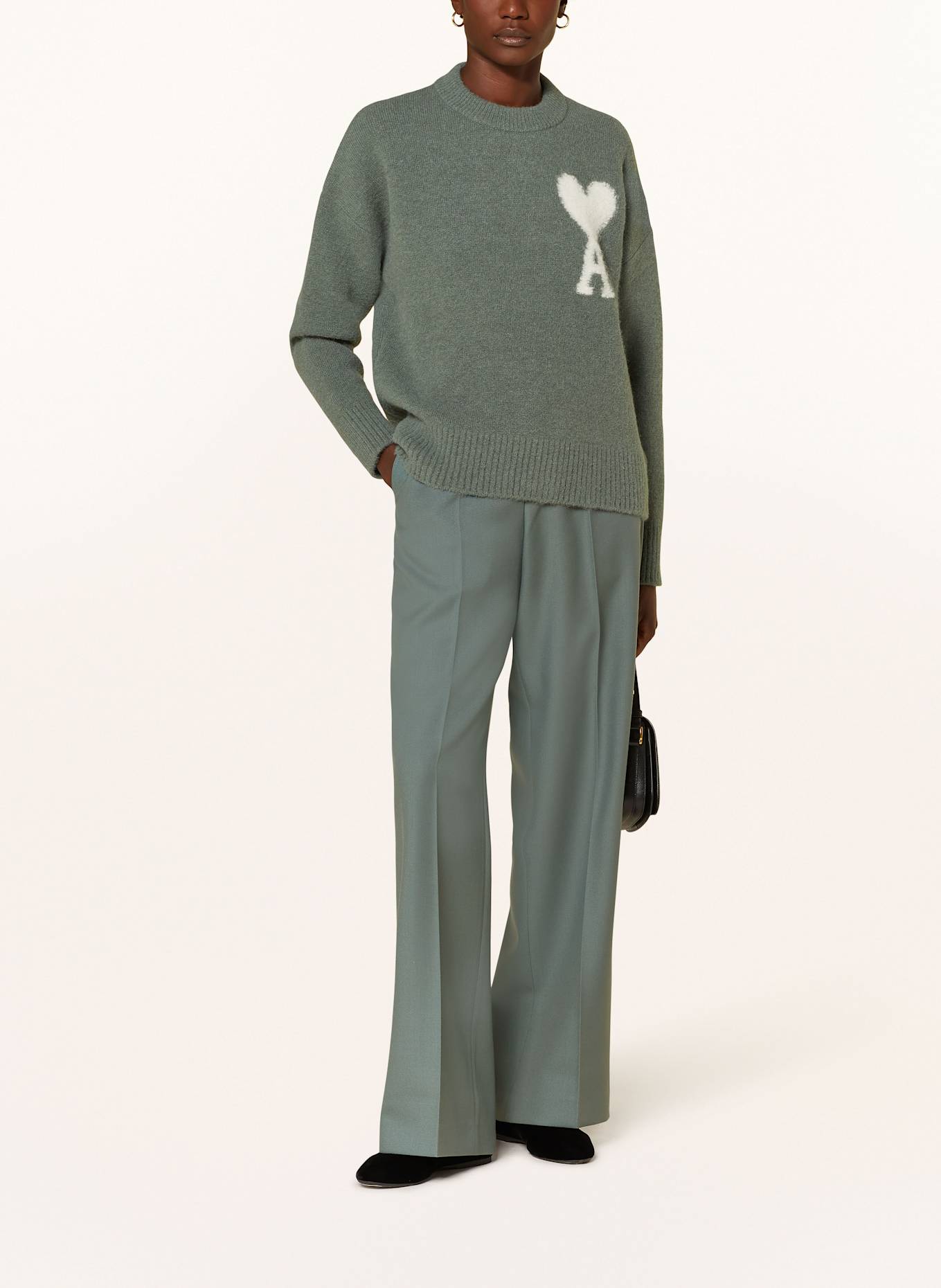 AMI PARIS Wide leg trousers: BLUE GRAY