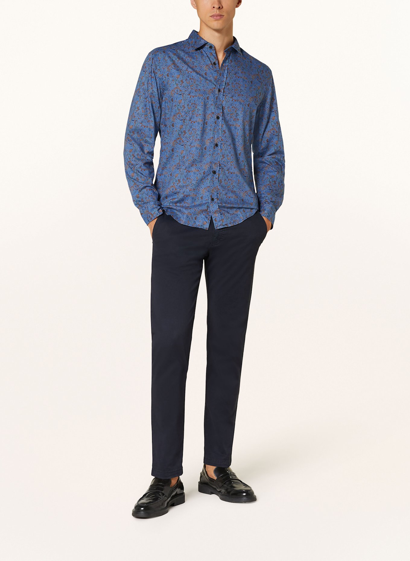 OLYMP Hemd Casual regular fit: BLAU / DUNKELBLAU / COGNAC
