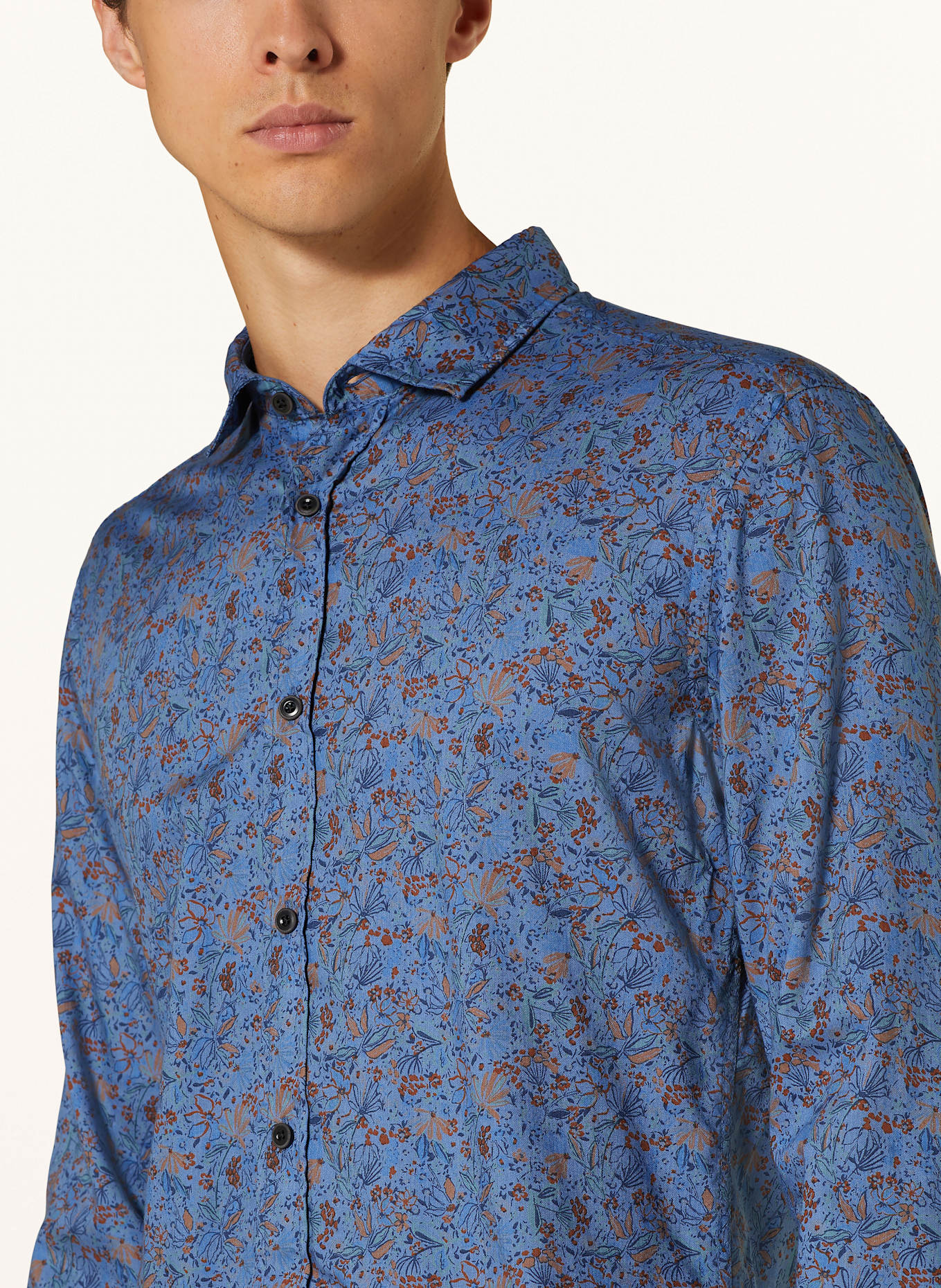 OLYMP Hemd Casual regular fit: BLAU / DUNKELBLAU / COGNAC