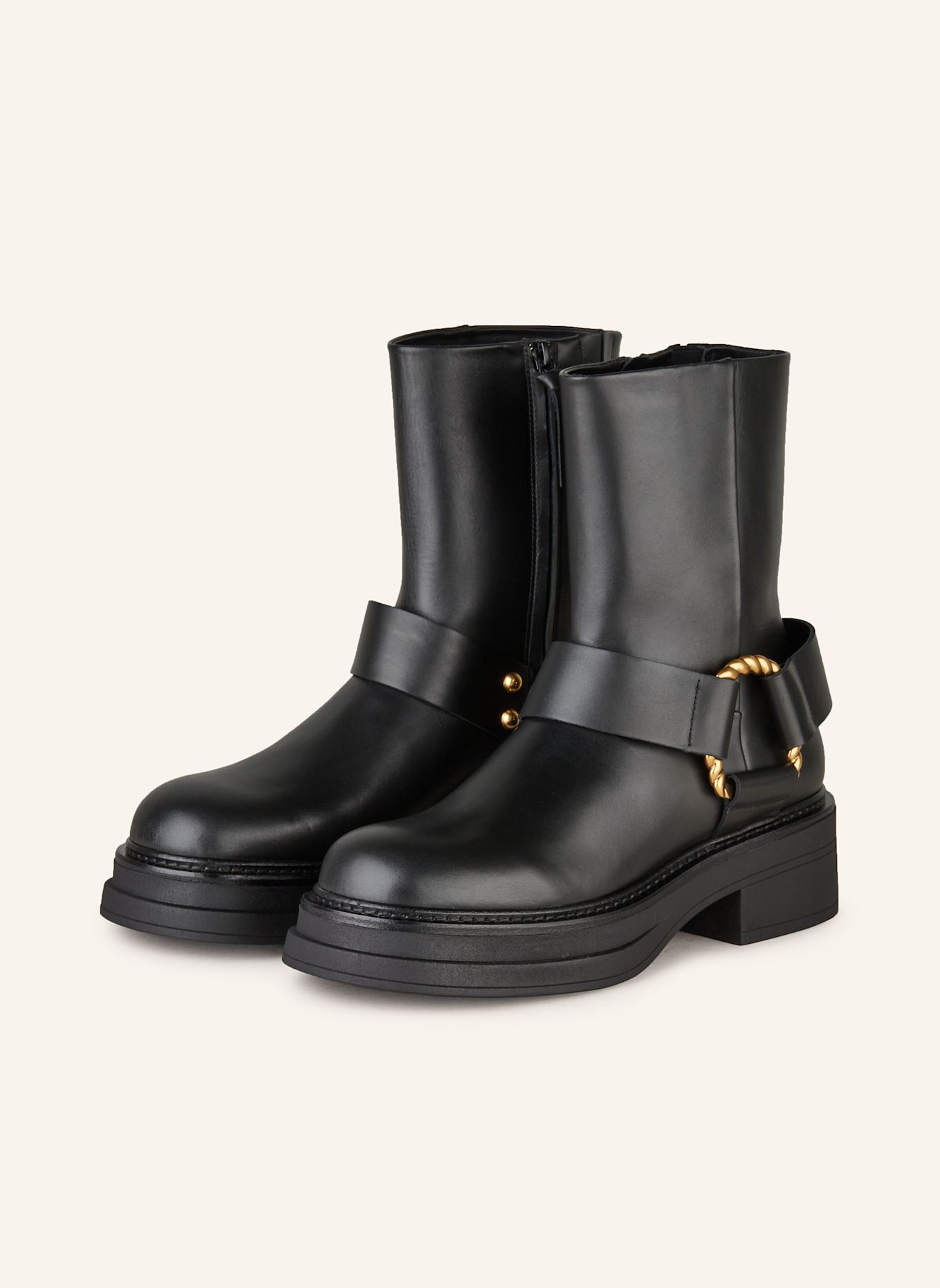 Black and gold biker boots outlet