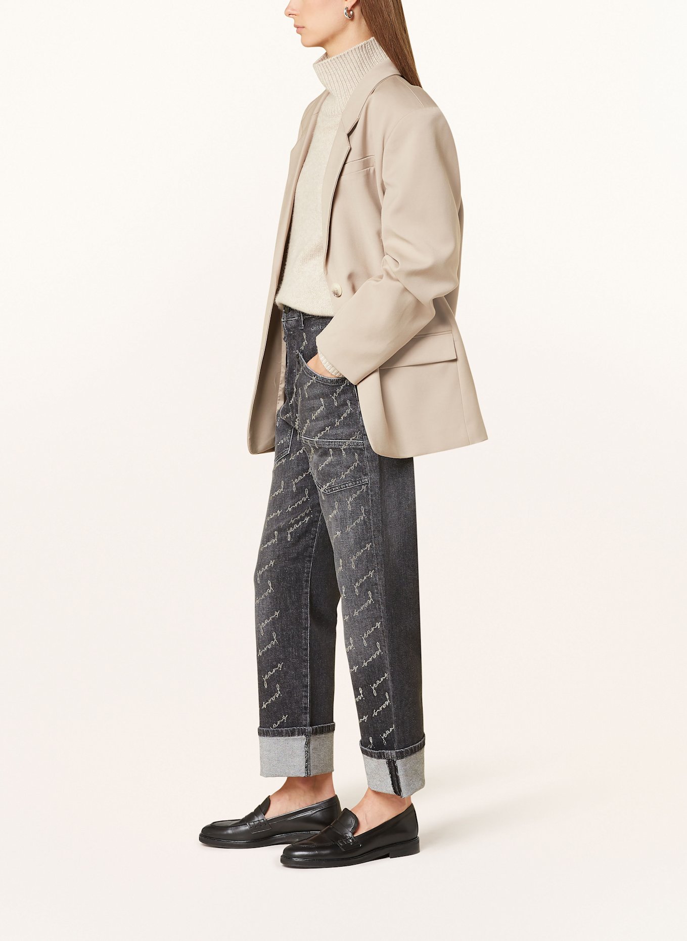 MAC Boyfriend Jeans BAGGY mit Schmucksteinen: D970 grey used glamour wash