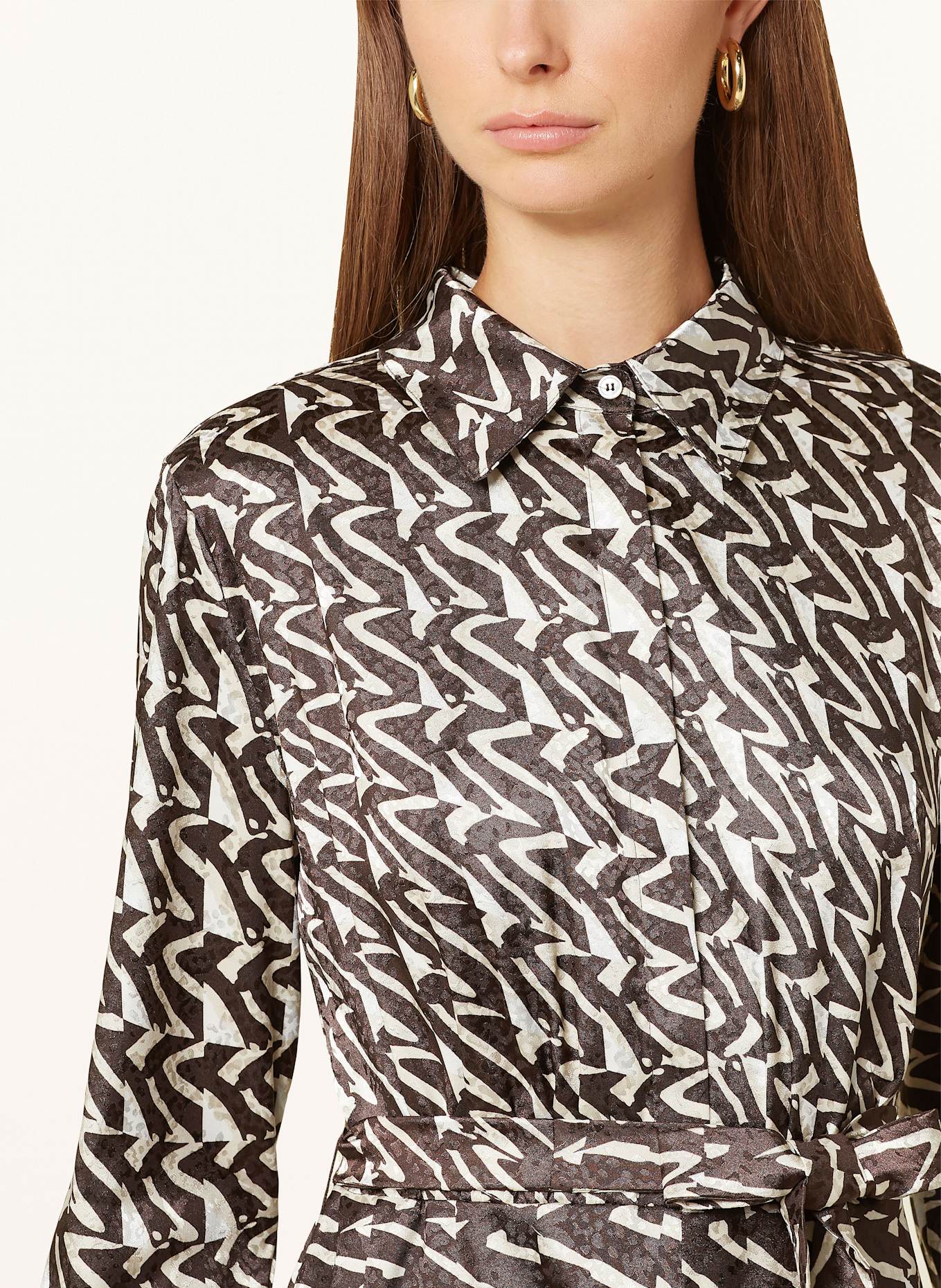 MARELLA Hemdblusenkleid: DUNKELBRAUN / ECRU / WEISS