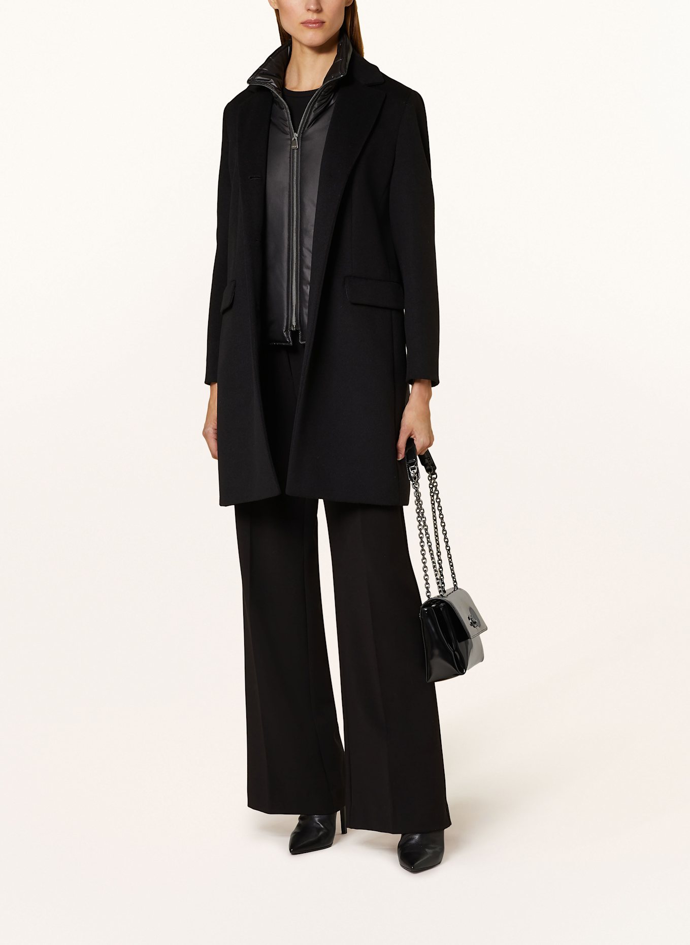 ICONS CINZIA ROCCA Wool coat with removable trim: BLACK