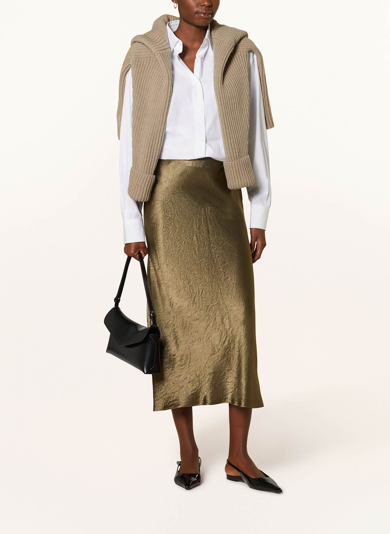 BOSS VESATIE satin skirt, Color: GREEN (Image 2)