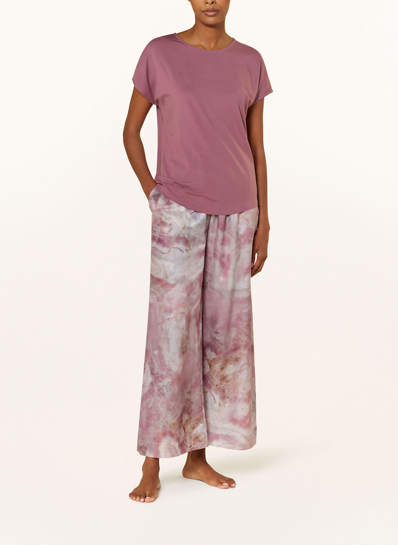 zimmerli Schlafhose COTTON SILK PRINT mit Seide: HELLGRAU / ALTROSA