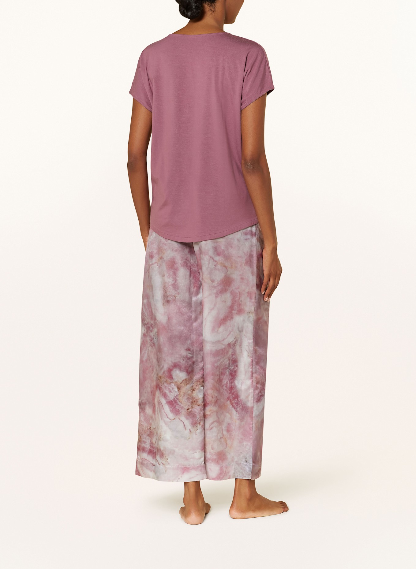 zimmerli Schlafhose COTTON SILK PRINT mit Seide: HELLGRAU / ALTROSA