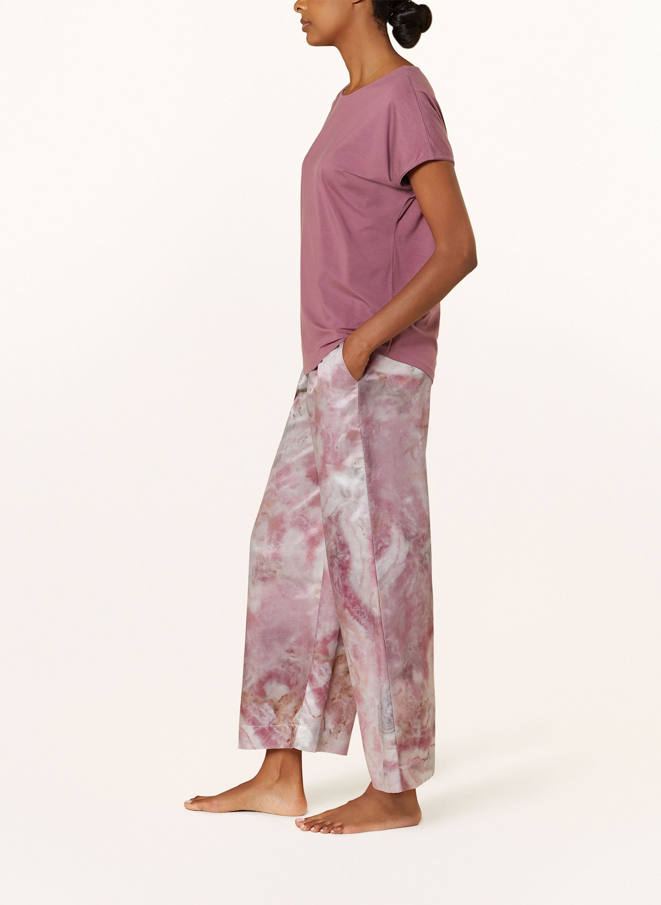 zimmerli Schlafhose COTTON SILK PRINT mit Seide: HELLGRAU / ALTROSA