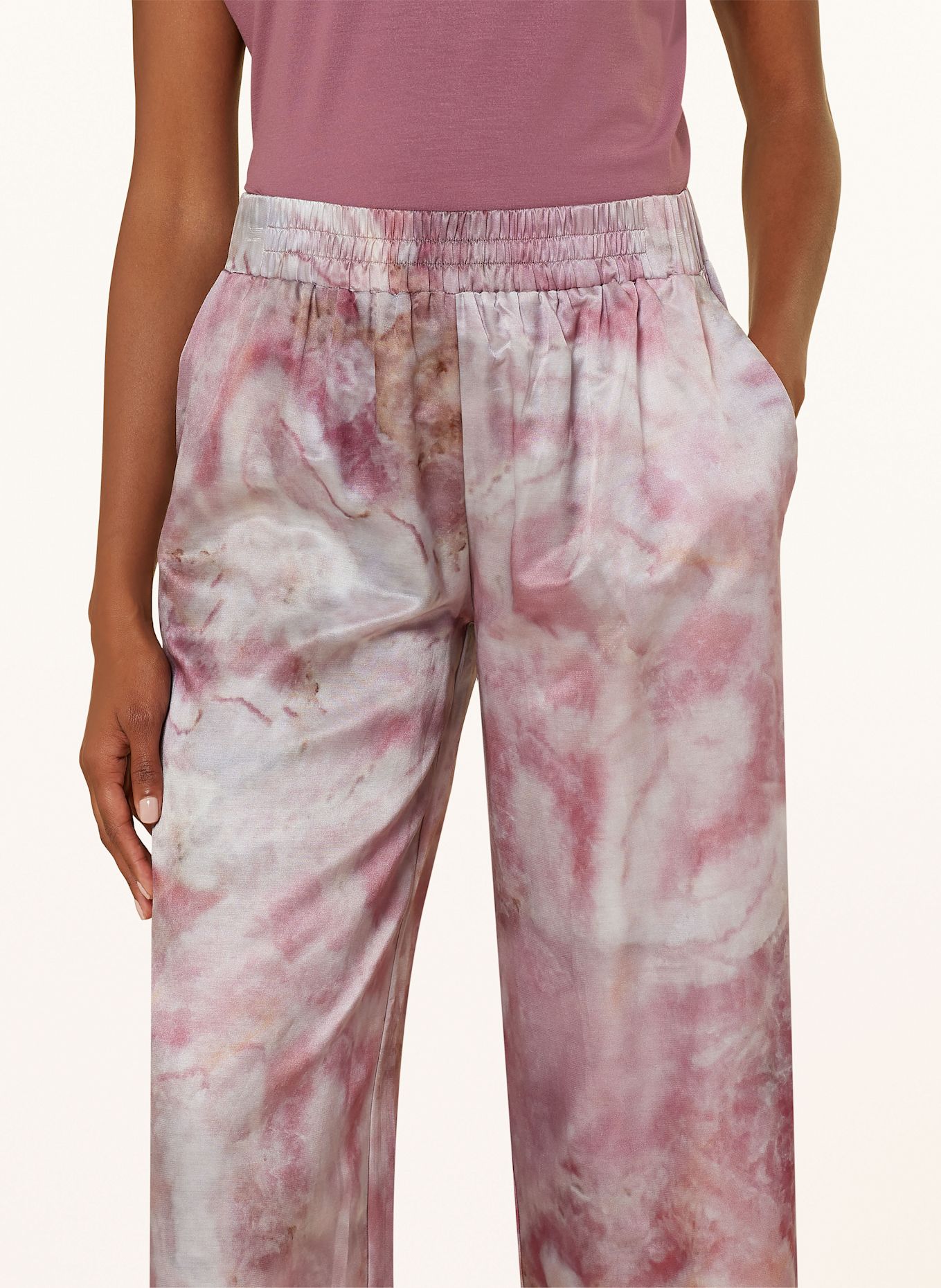 zimmerli Schlafhose COTTON SILK PRINT mit Seide: HELLGRAU / ALTROSA