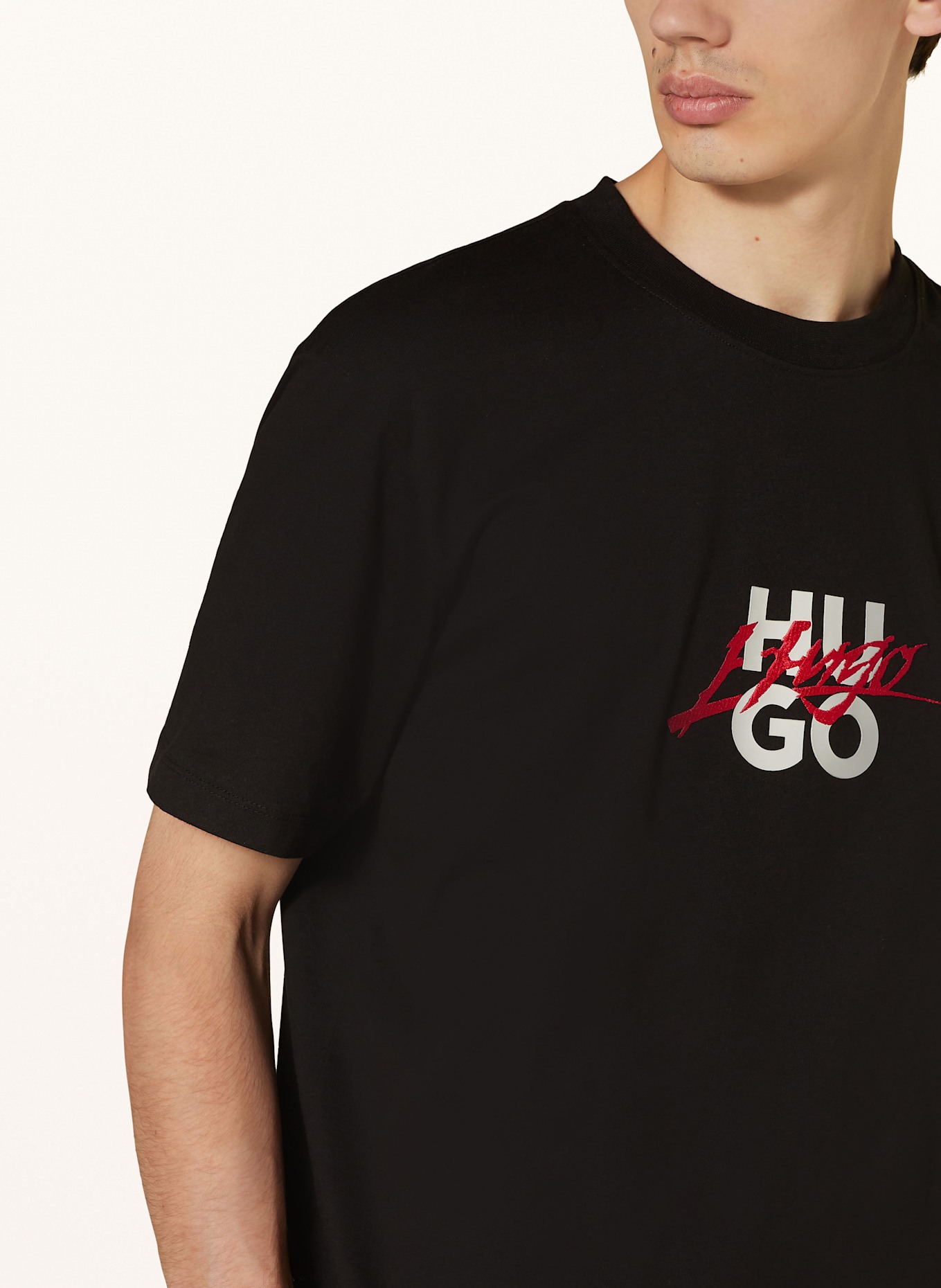 HUGO T-shirt DLONGNY, Color: BLACK/ WHITE/ RED (Image 4)