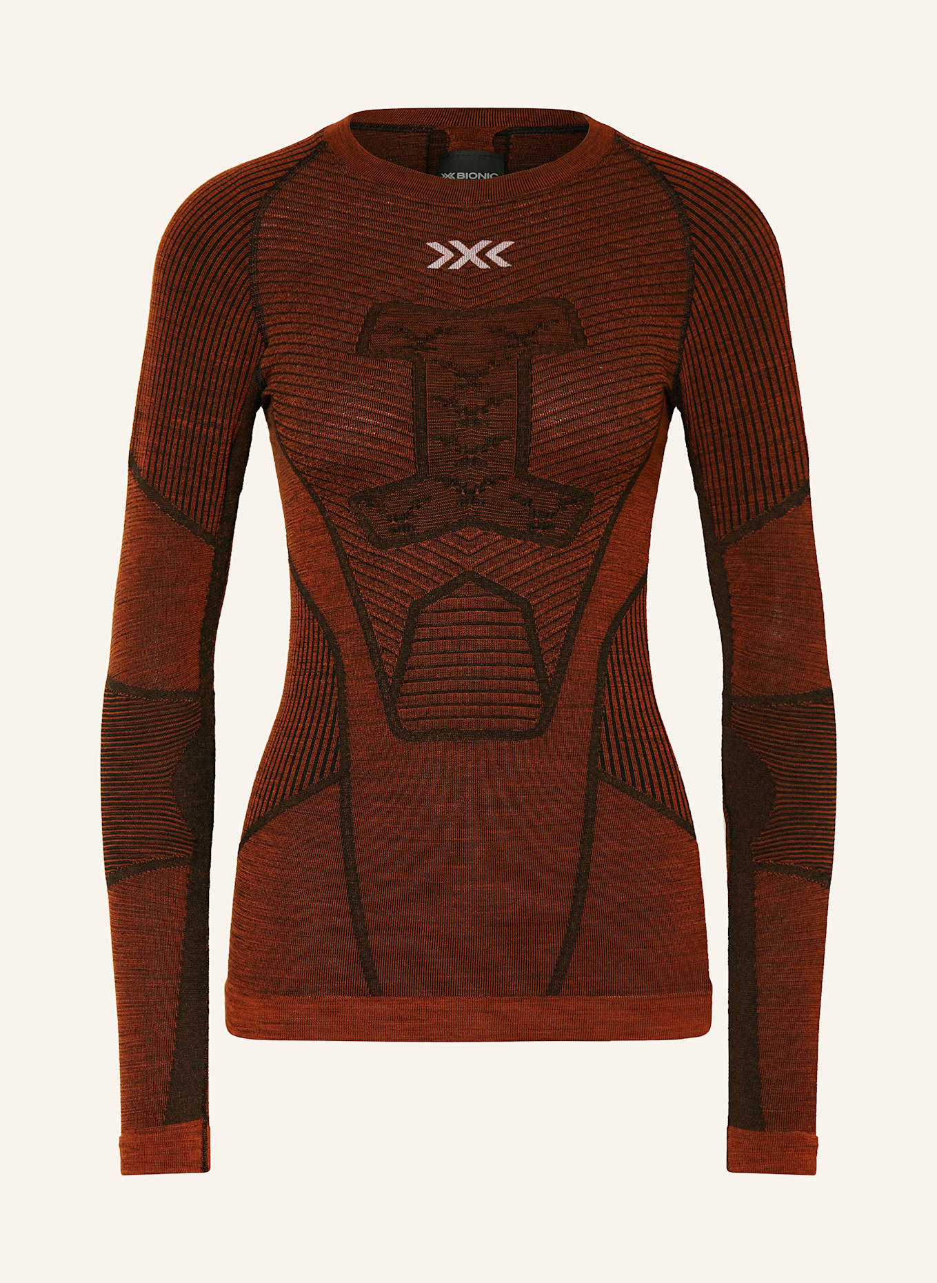X-BIONIC Funktionswäsche-Shirt SYMBIO MERINO aus Merinowolle: BRAUN / SCHWARZ