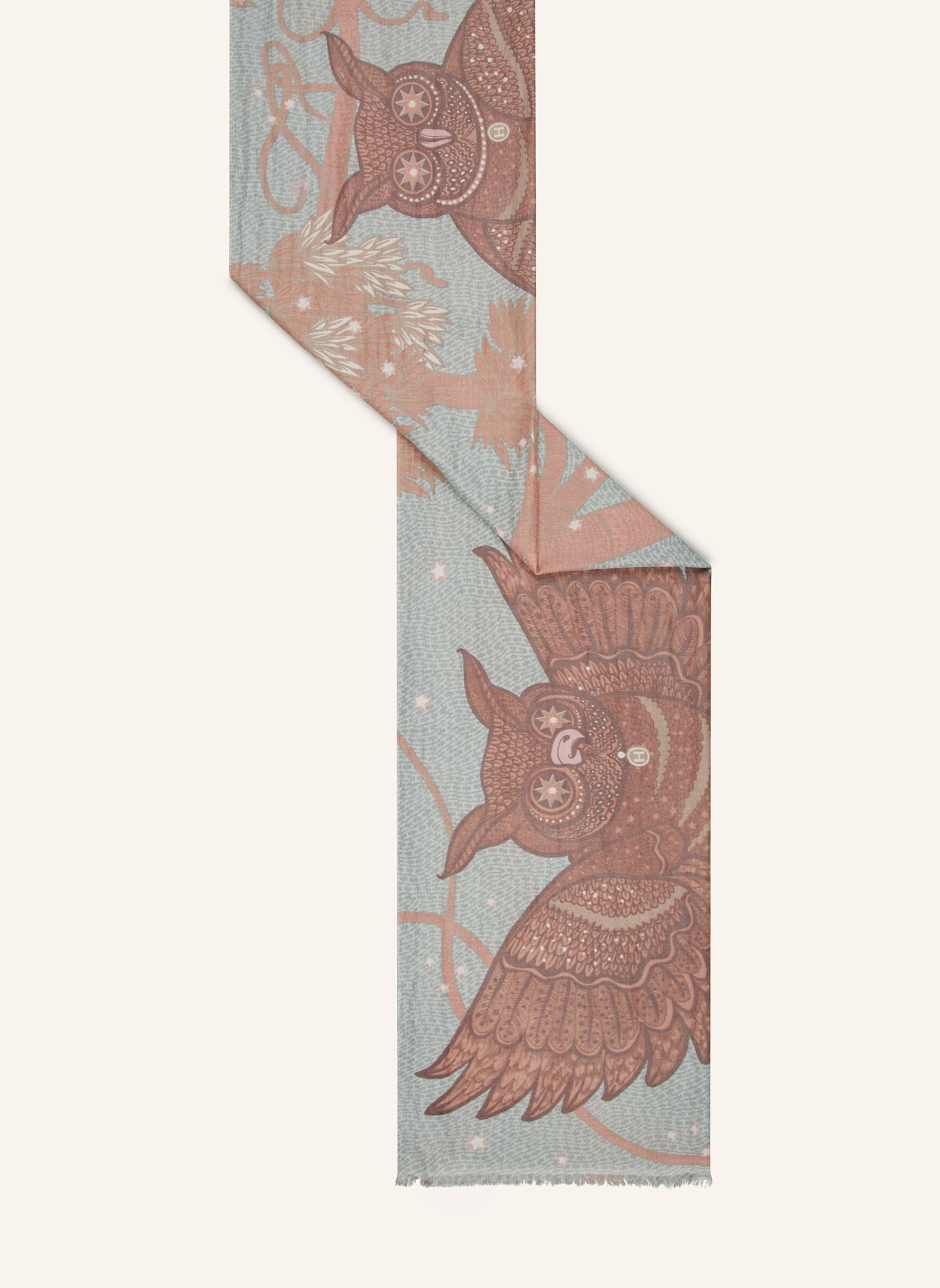 HEMISPHERE LEULE cashmere scarf with silk: MINT / LIGHT ORANGE / CREAM