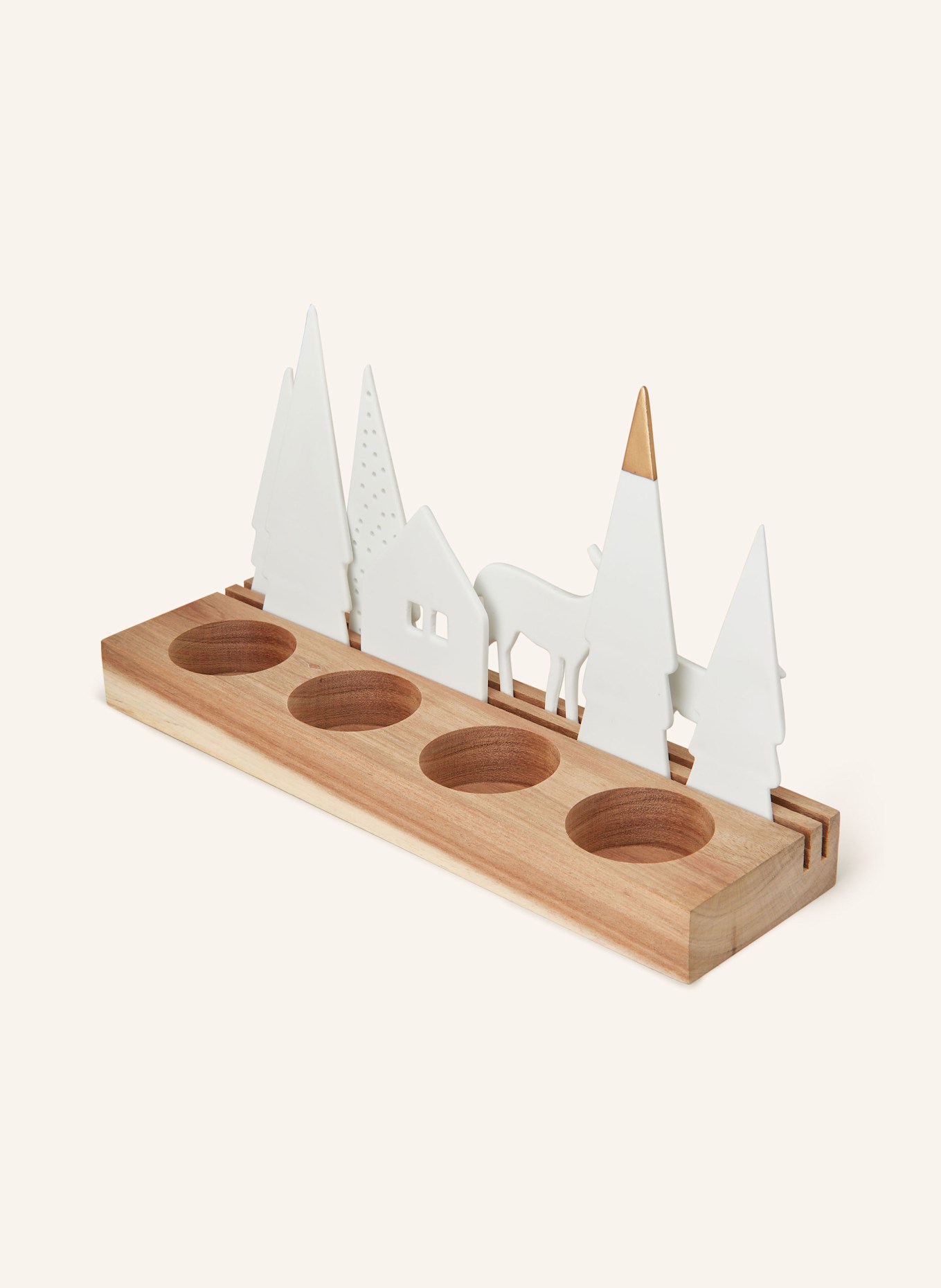 RÄDER Tealight holder WALD with decorative figures: WHITE / LIGHT BROWN