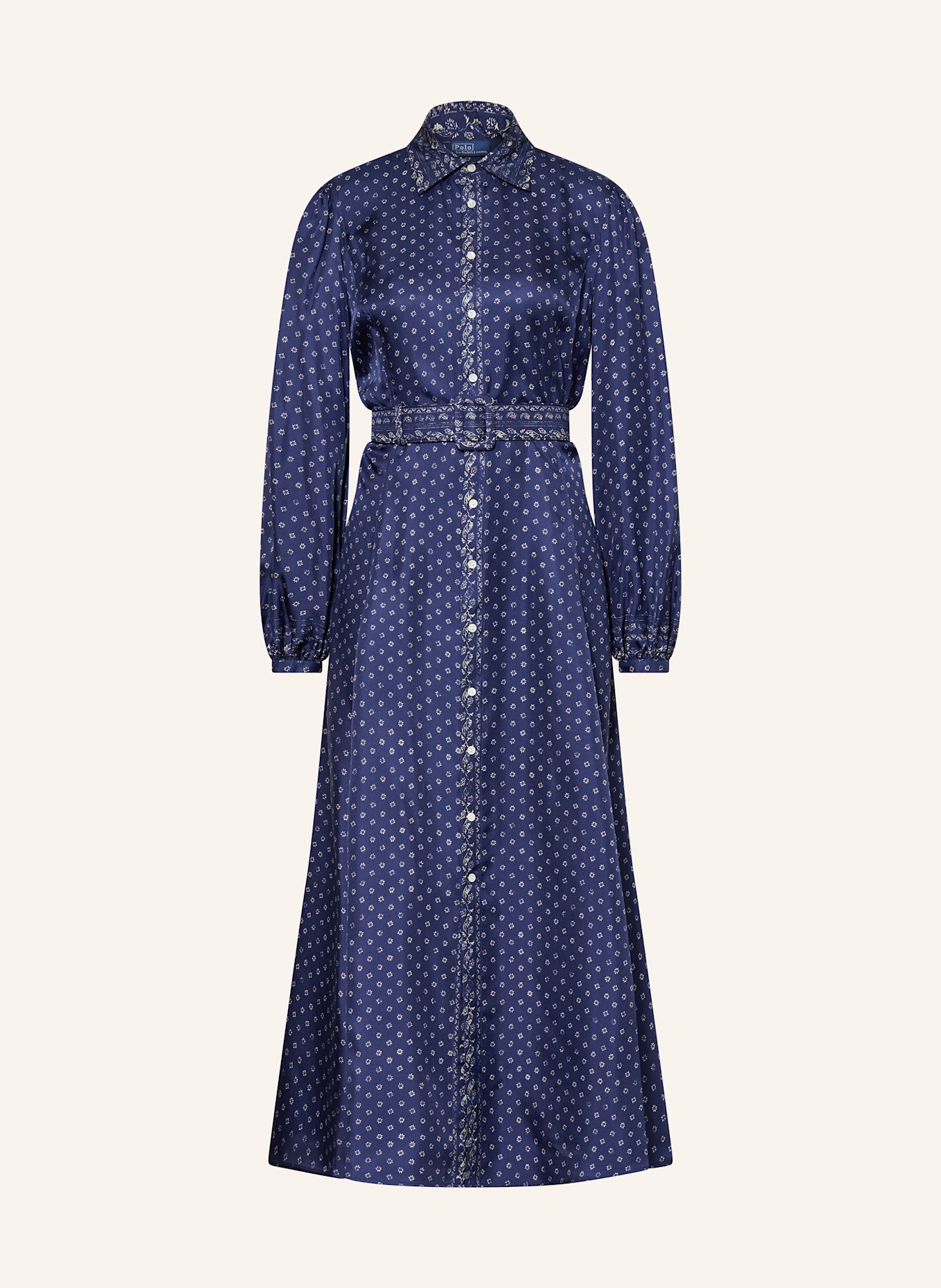 POLO RALPH LAUREN Shirt dress in silk in dark blue/ light yellow