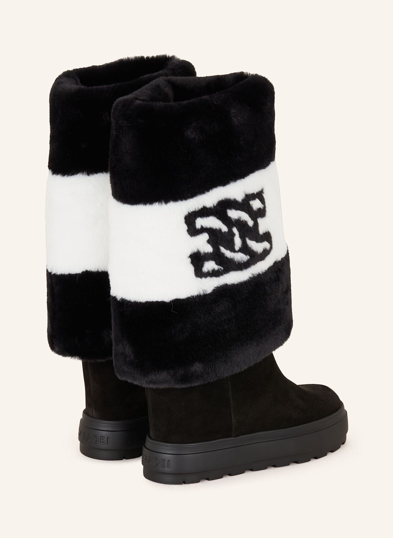 CASADEI Plateau-Boots mit Kunstfell: SCHWARZ / WEISS