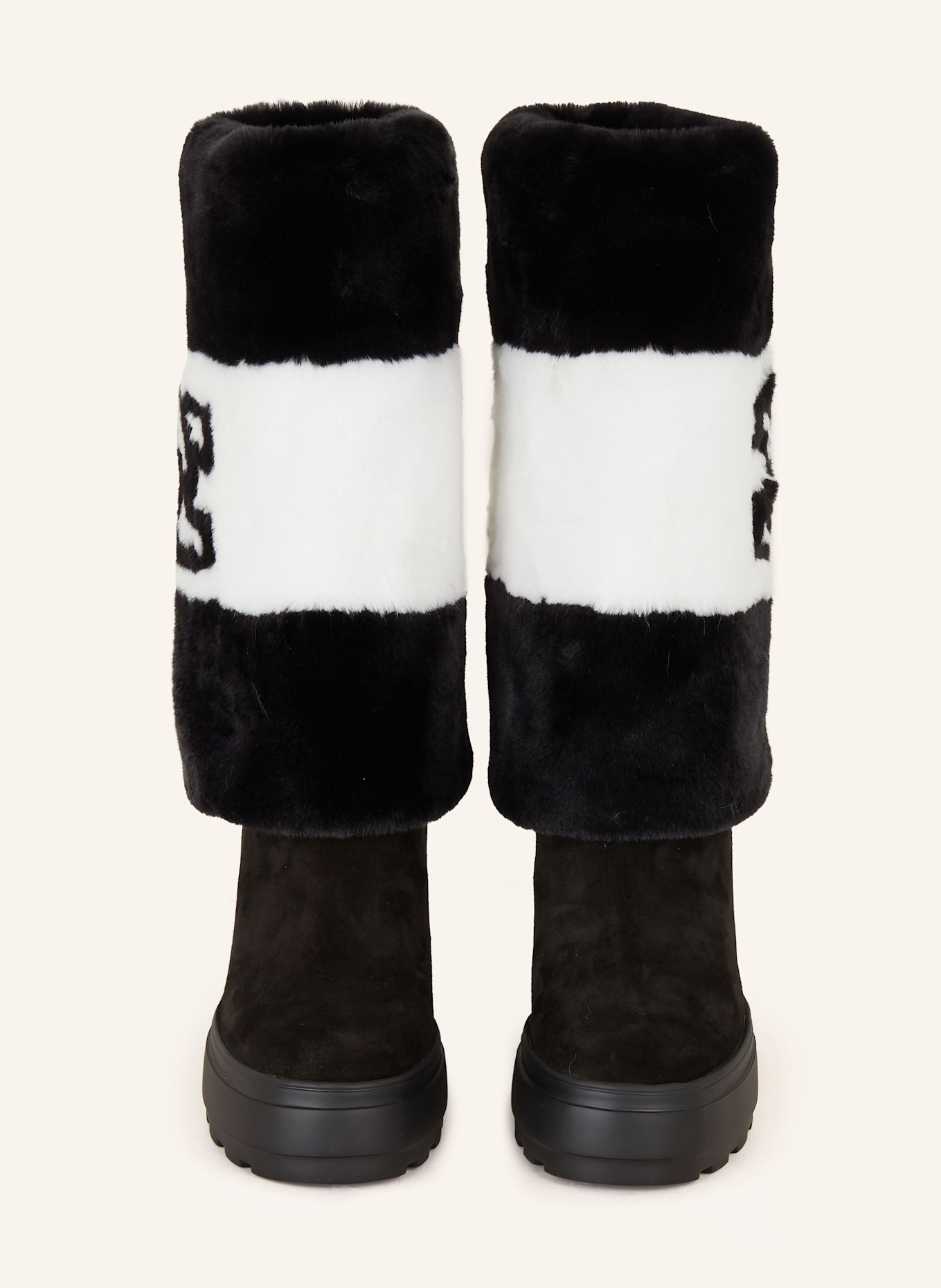 CASADEI Plateau-Boots mit Kunstfell: SCHWARZ / WEISS