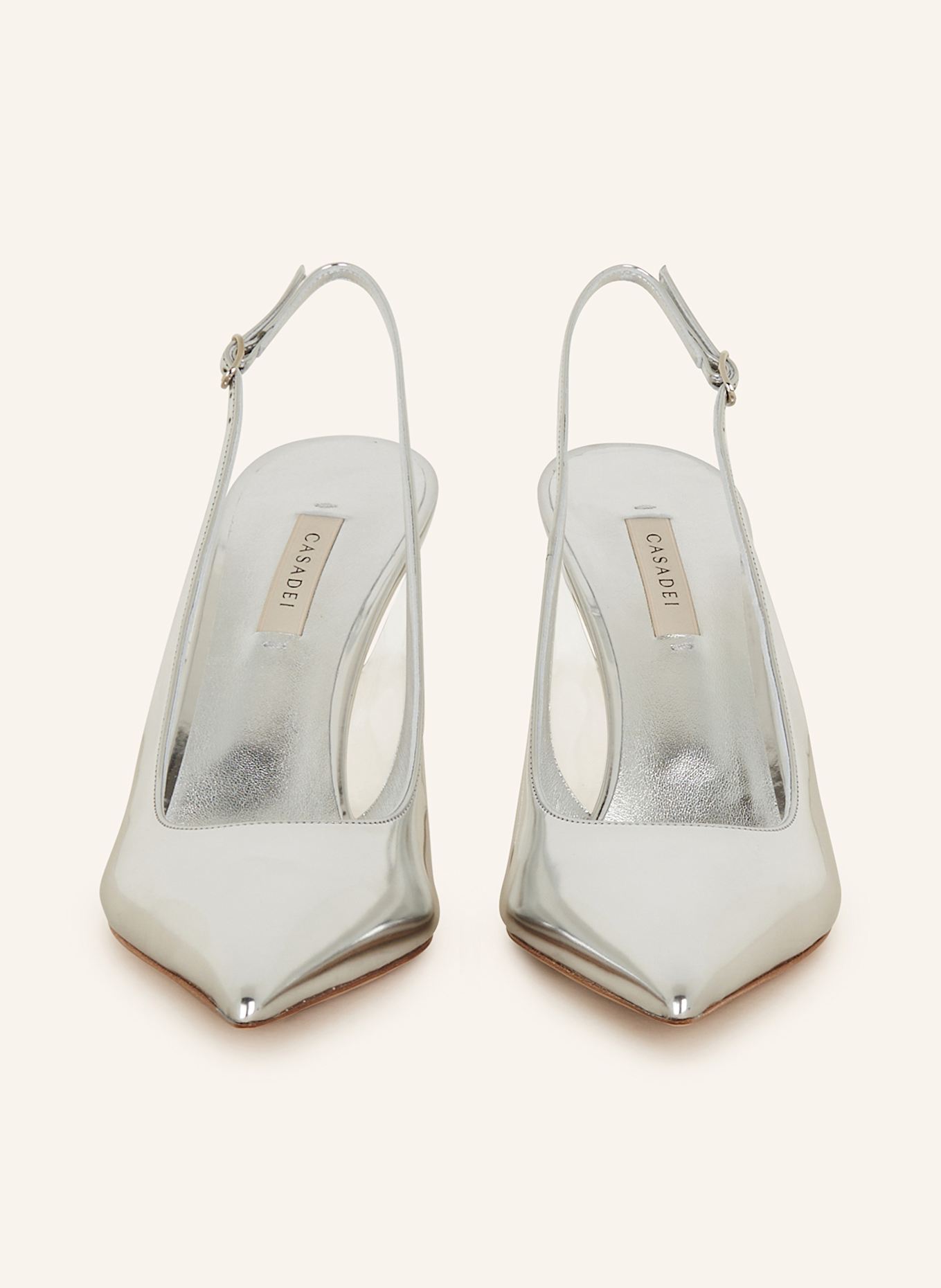 CASADEI Czółenka z odkrytą piętą SUPERBLADE ALICE z ozdobnymi kamykami: SREBRNY