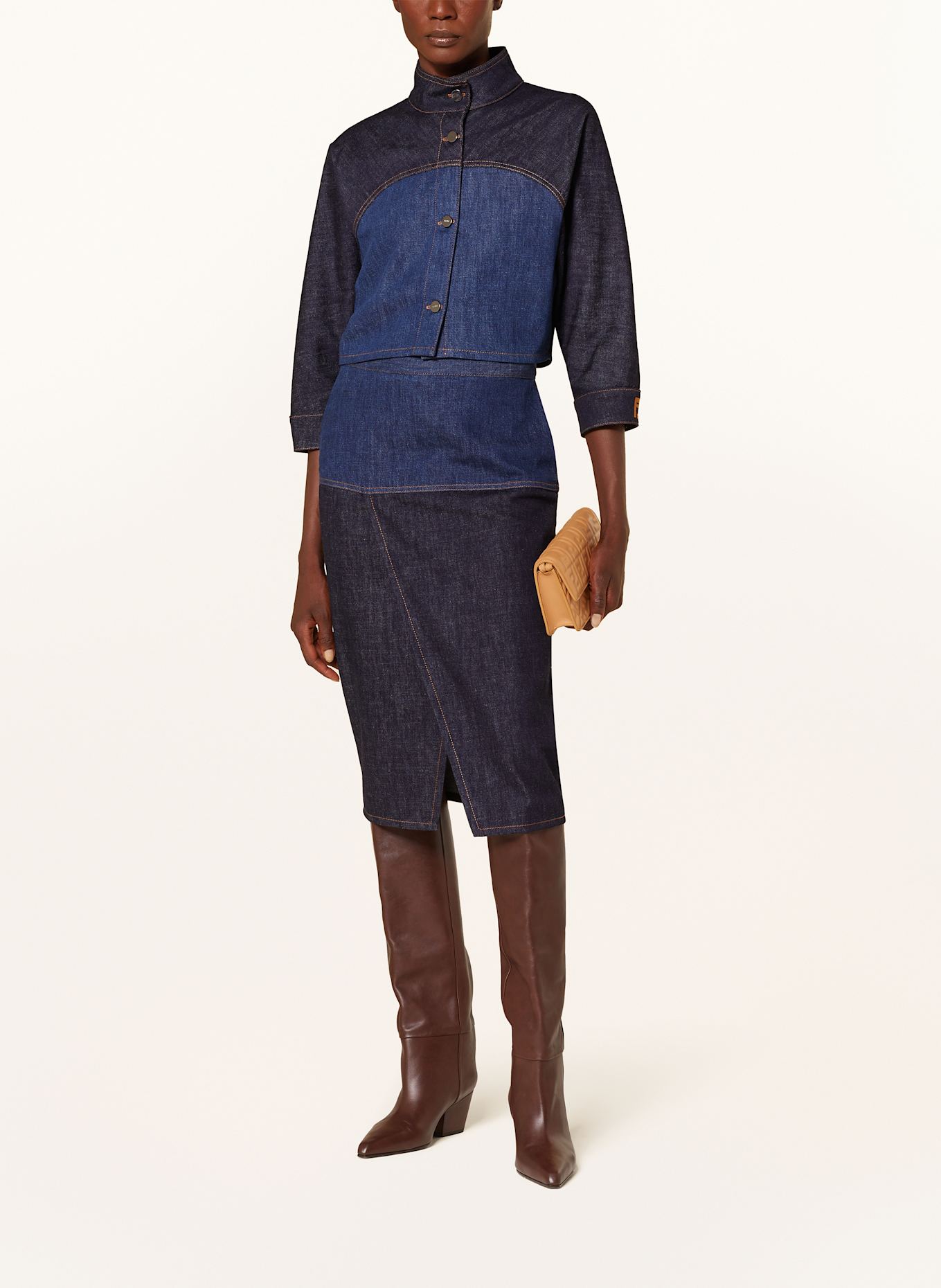 FENDI Cropped-Jeansjacke mit 3/4-Arm: F1PNC POSEIDON
