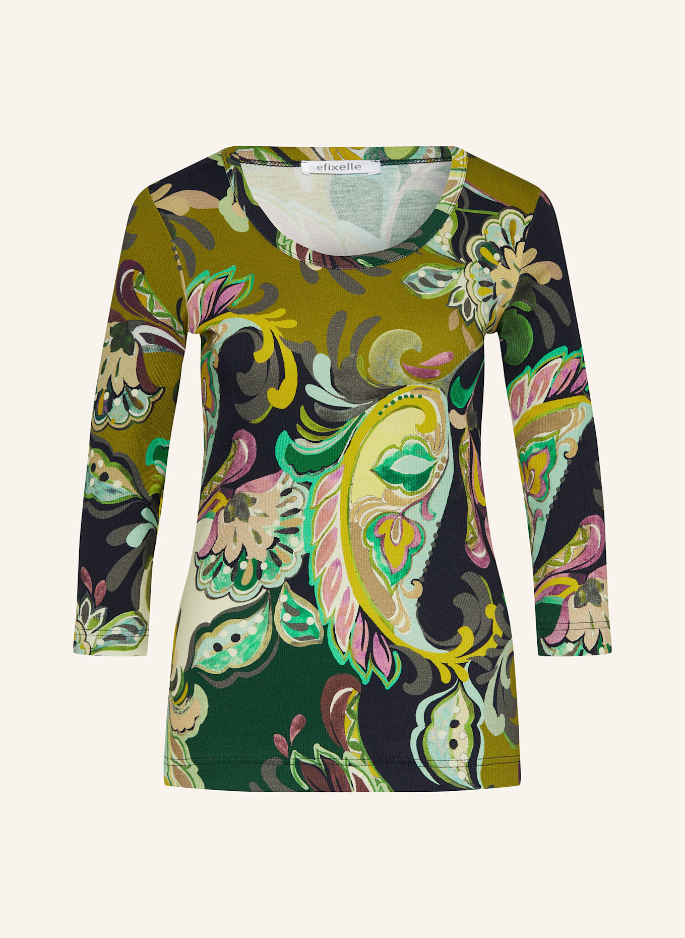 efixelle Shirt with 3/4 sleeves: OLIVE / KHAKI / DARK BLUE