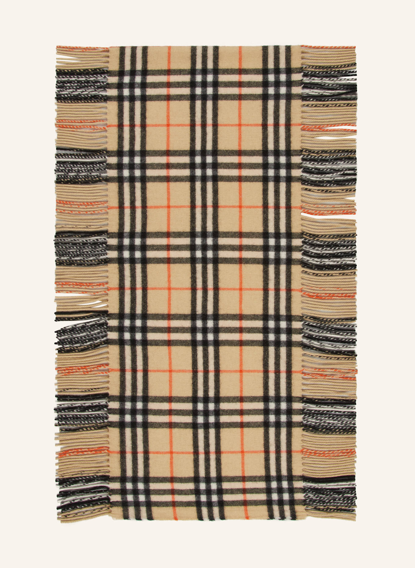 BURBERRY Cashmere scarf in beige black orange