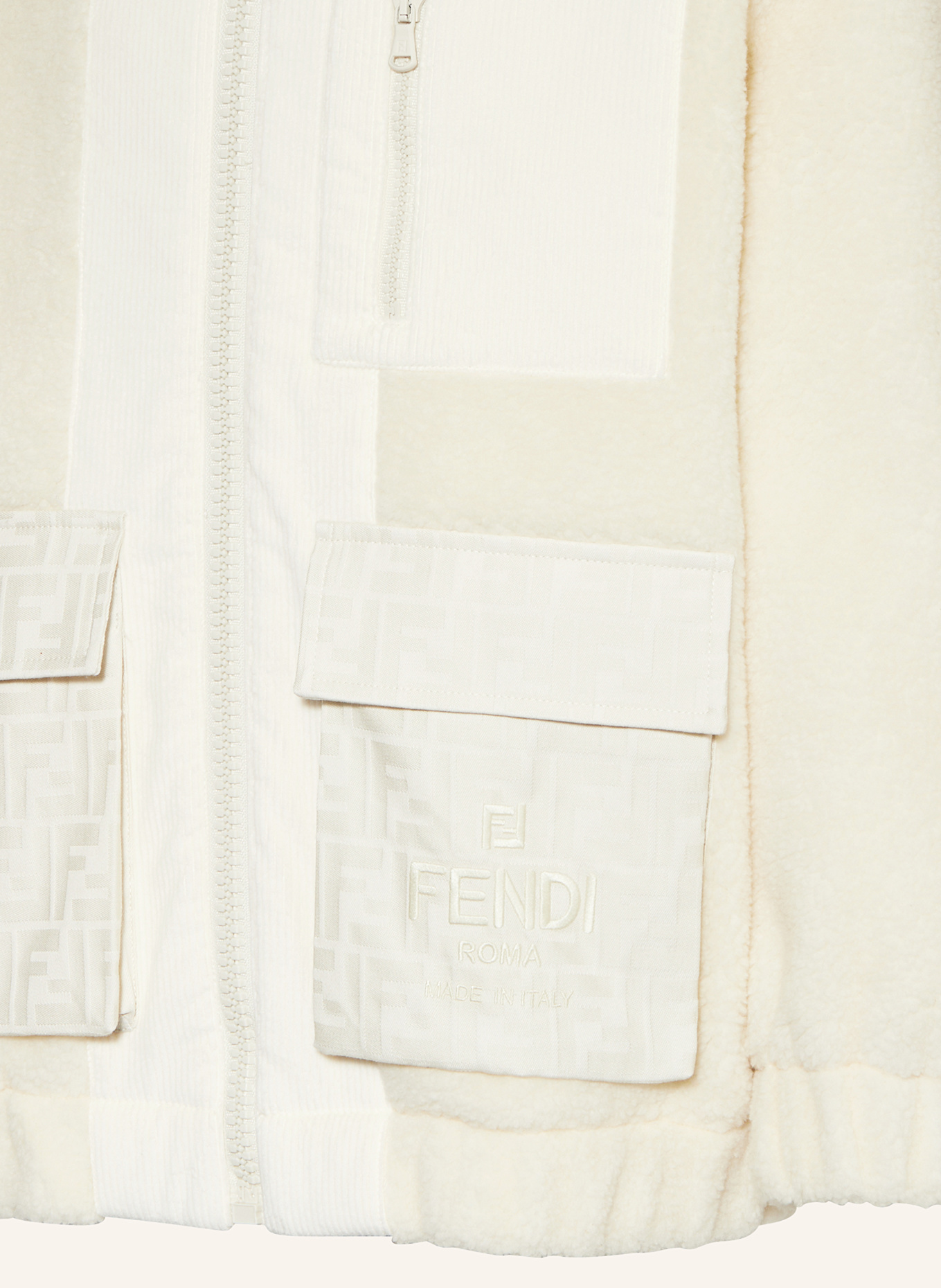 FENDI Teddyfell-Jacke im Materialmix: ECRU
