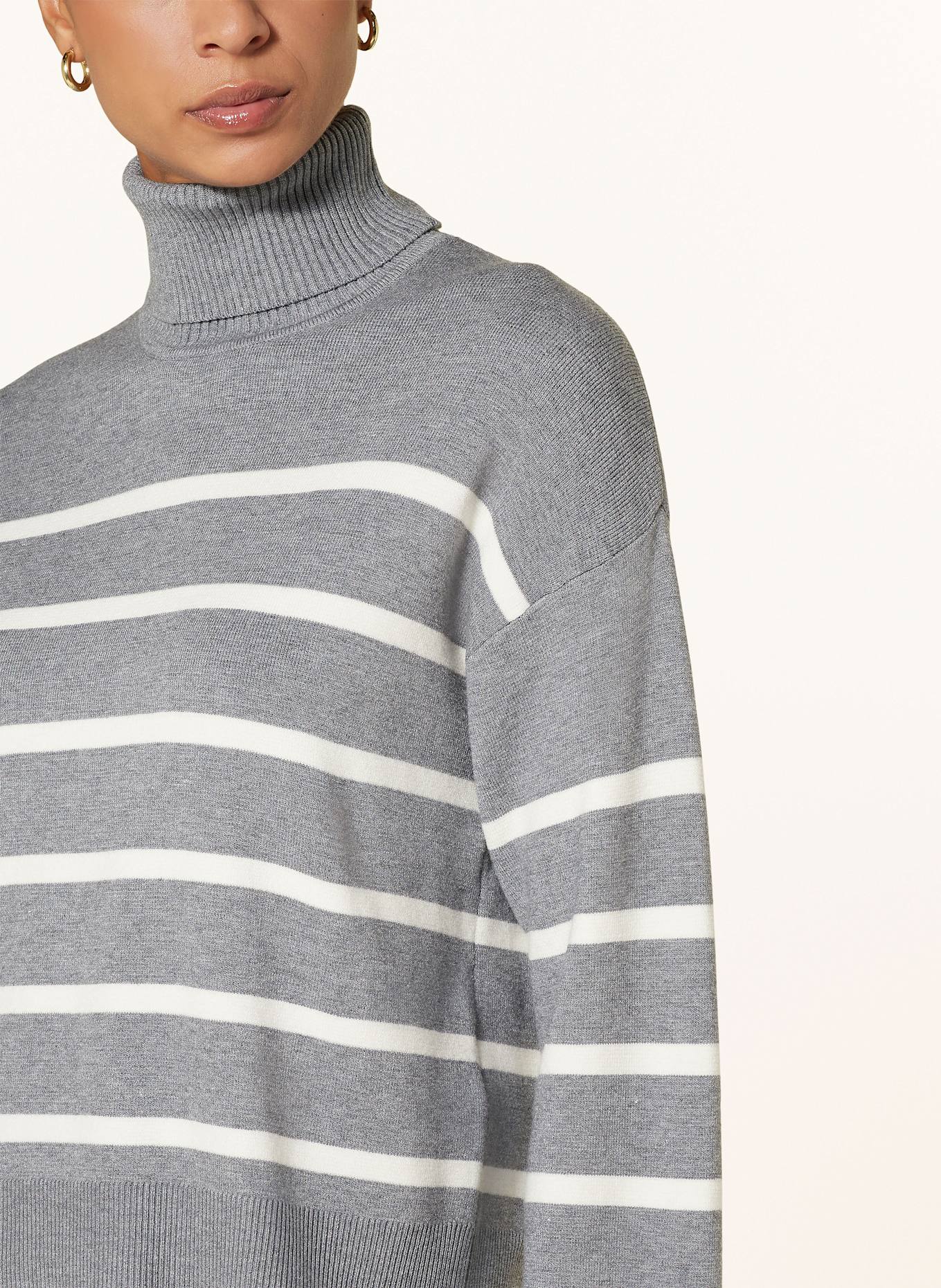 SELECTED Femme Rollkragenpullover: GRAU / WEISS