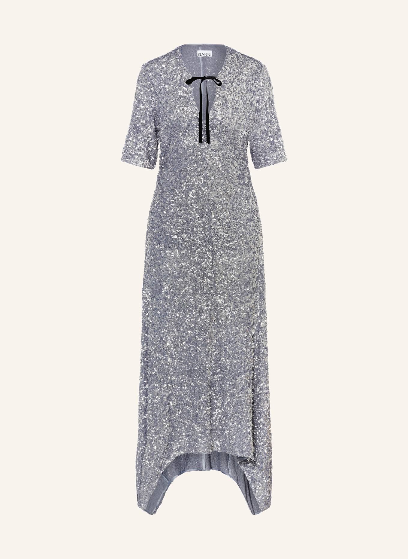 GANNI Abendkleid mit Pailletten: GRAU / SILBER
