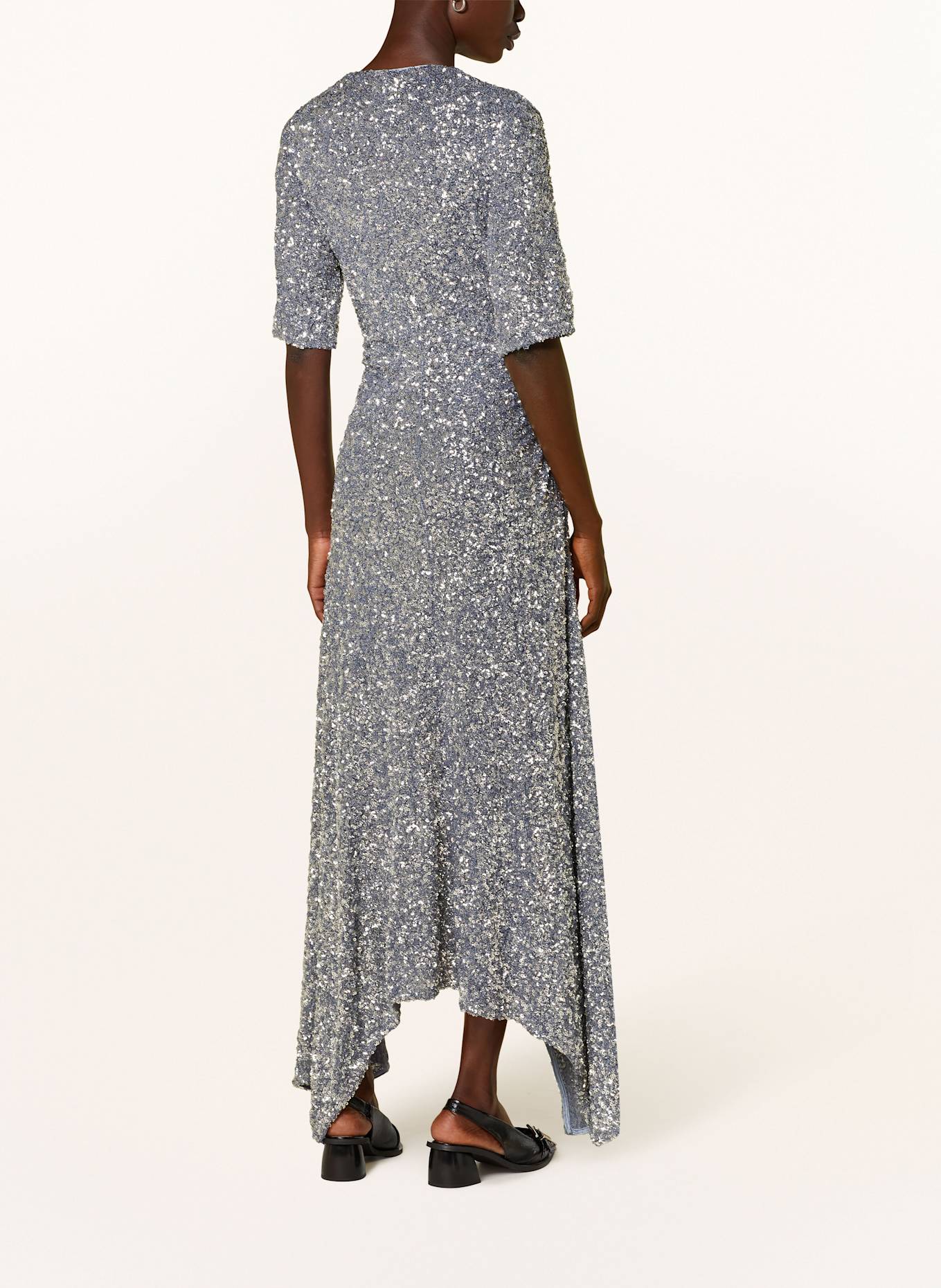 GANNI Abendkleid mit Pailletten: GRAU / SILBER