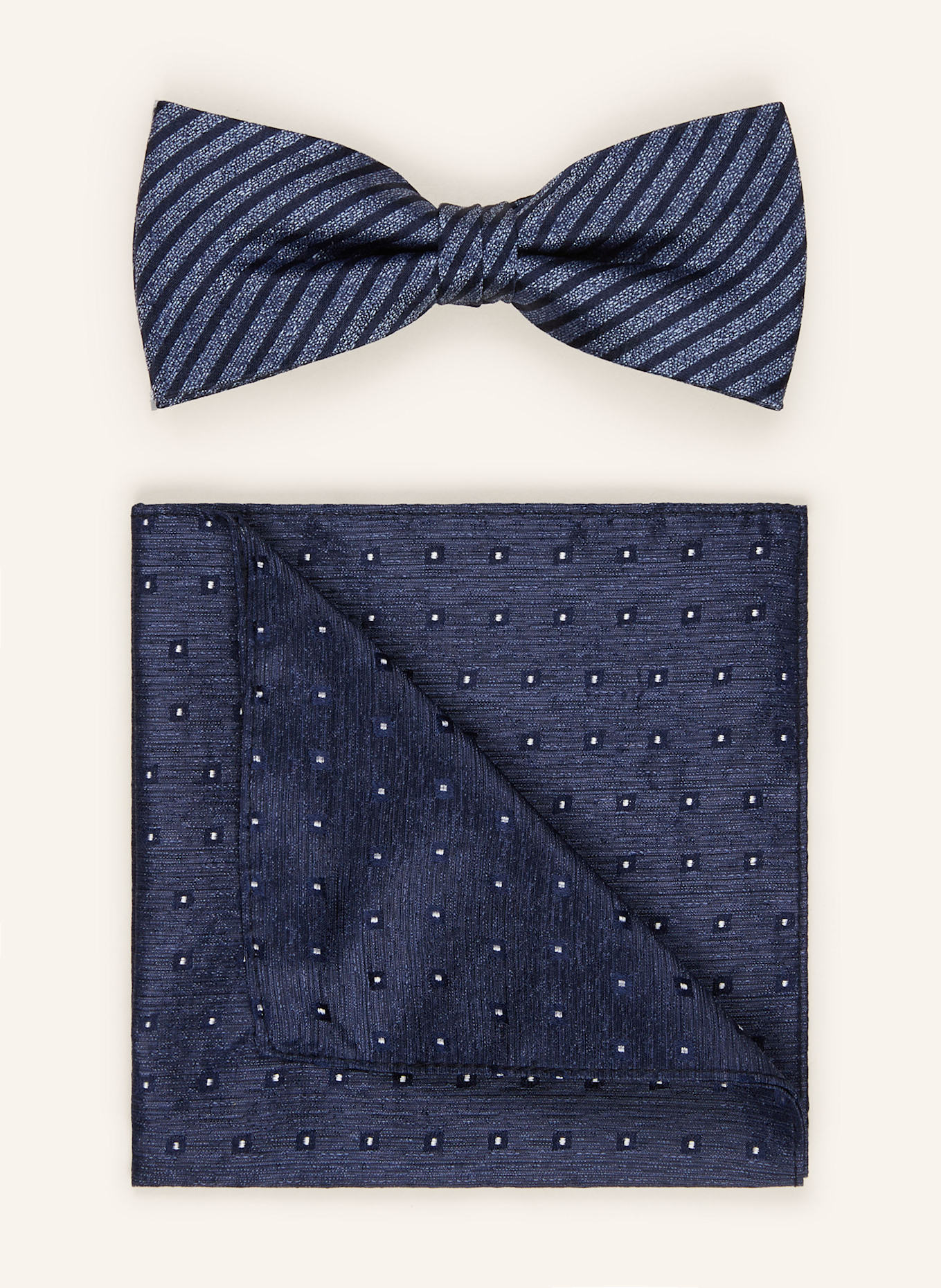 MONTI Set: Fliege und Einstecktuch aus Seide: DUNKELBLAU