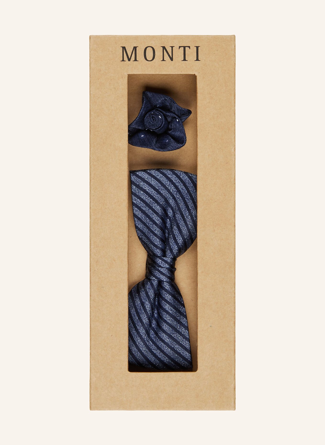 MONTI Set: Fliege und Einstecktuch aus Seide: DUNKELBLAU