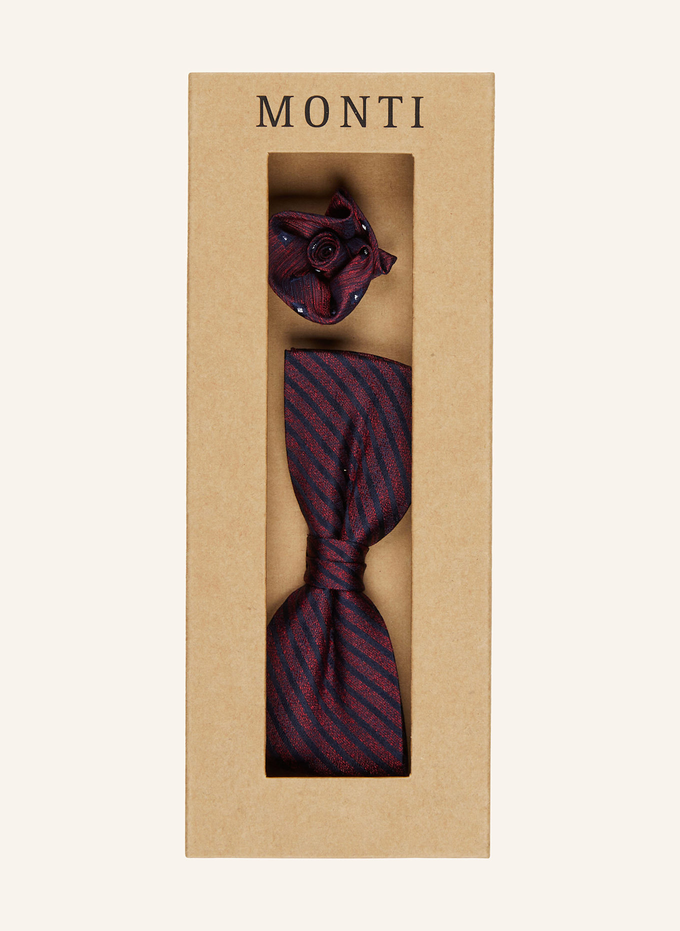 MONTI Set: Silk bow tie and pocket square: DARK RED / BLACK