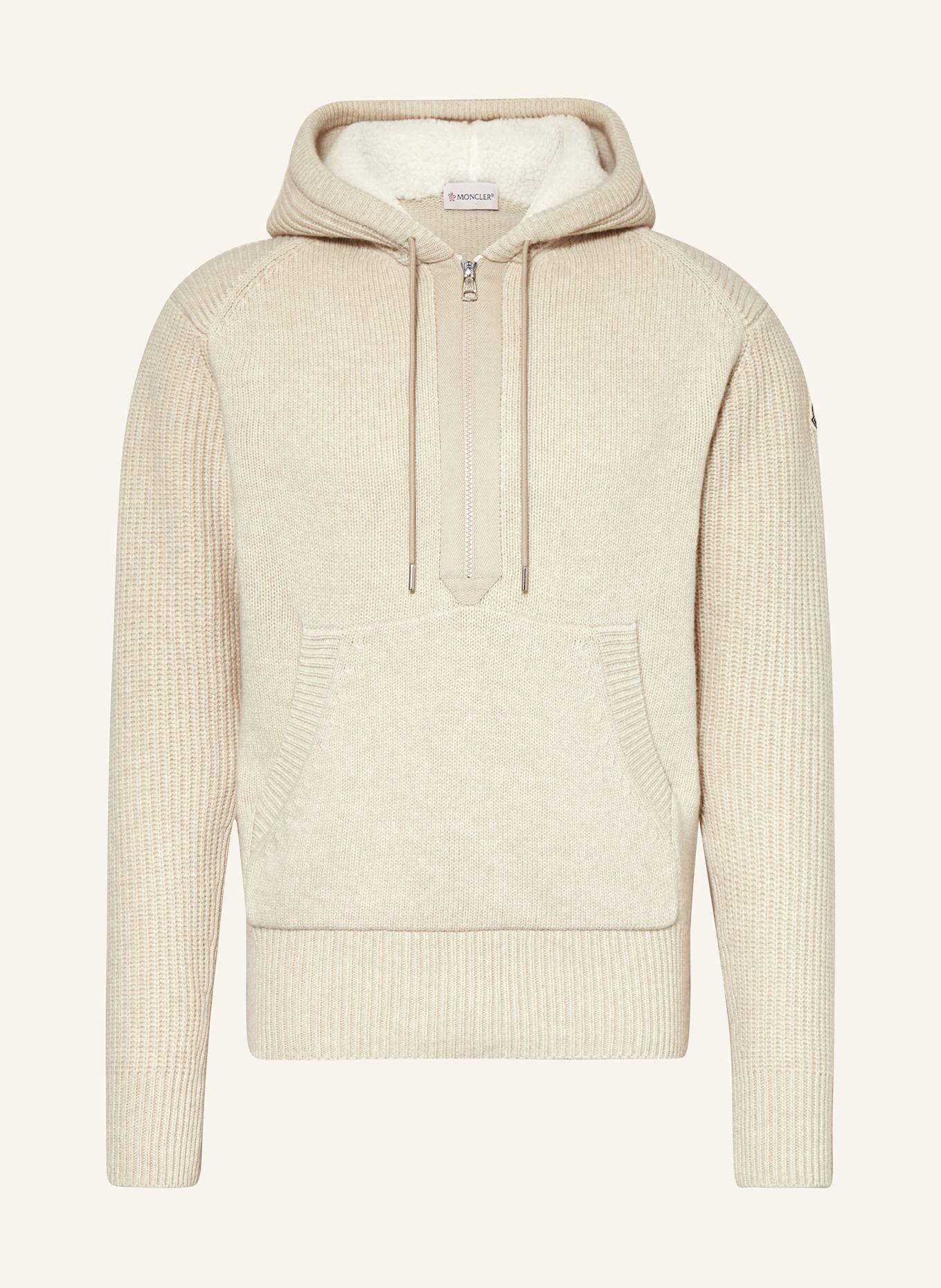 Beige knit hoodie deals