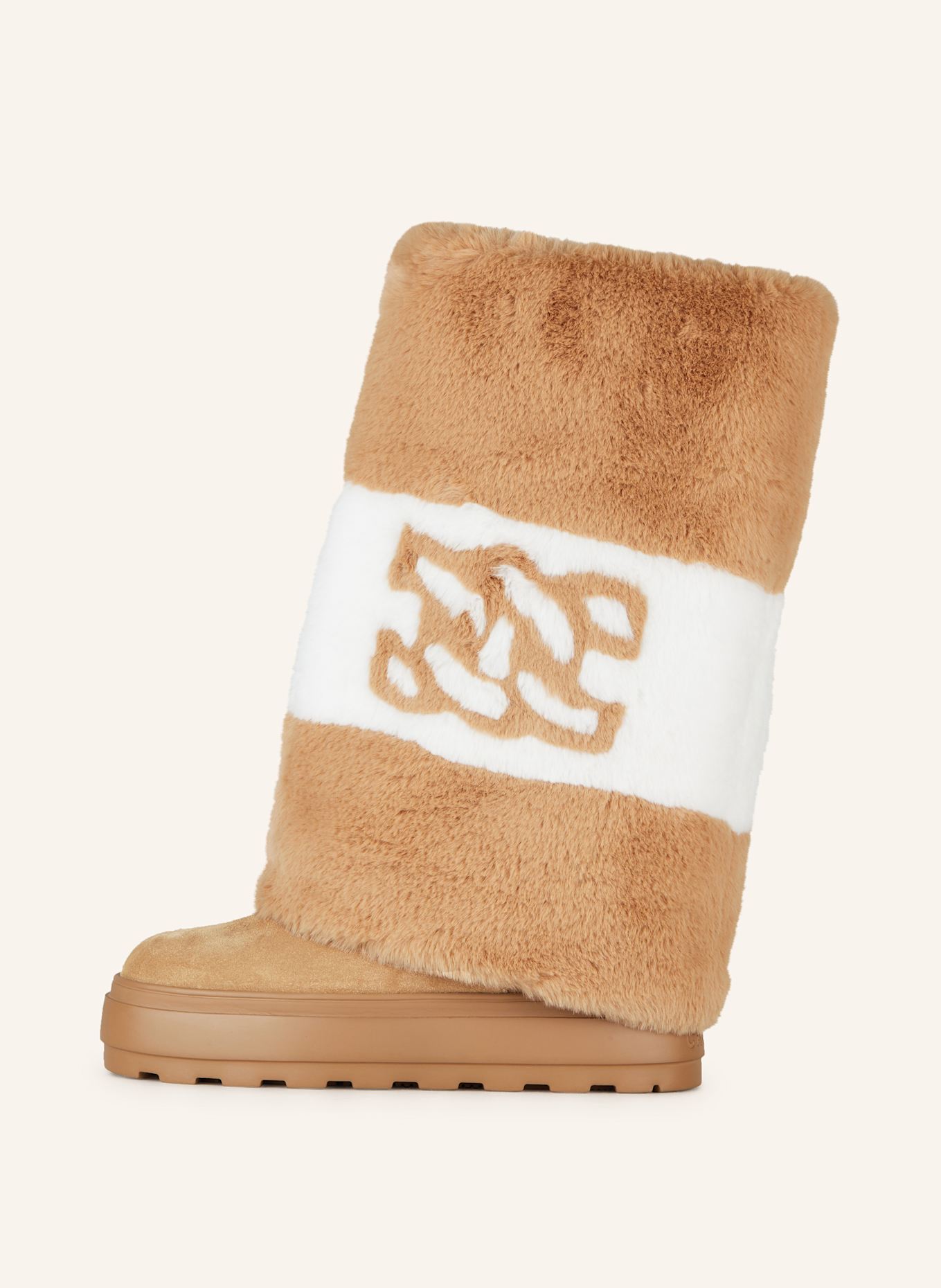 CASADEI Platform boots with faux fur in camel white