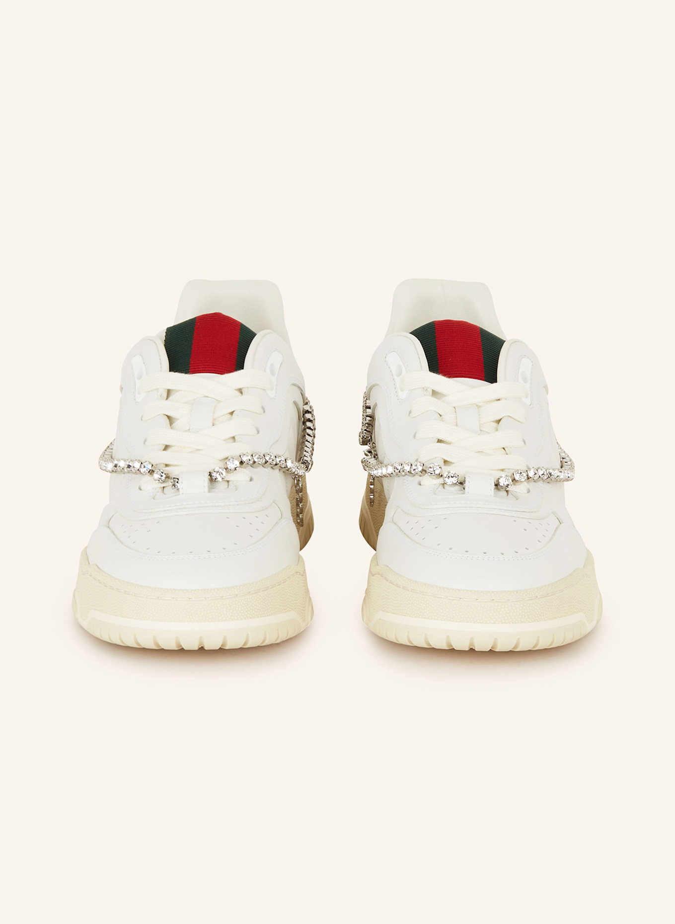 GUCCI Sneakers with decorative gems in 9097 great white g.w g.w