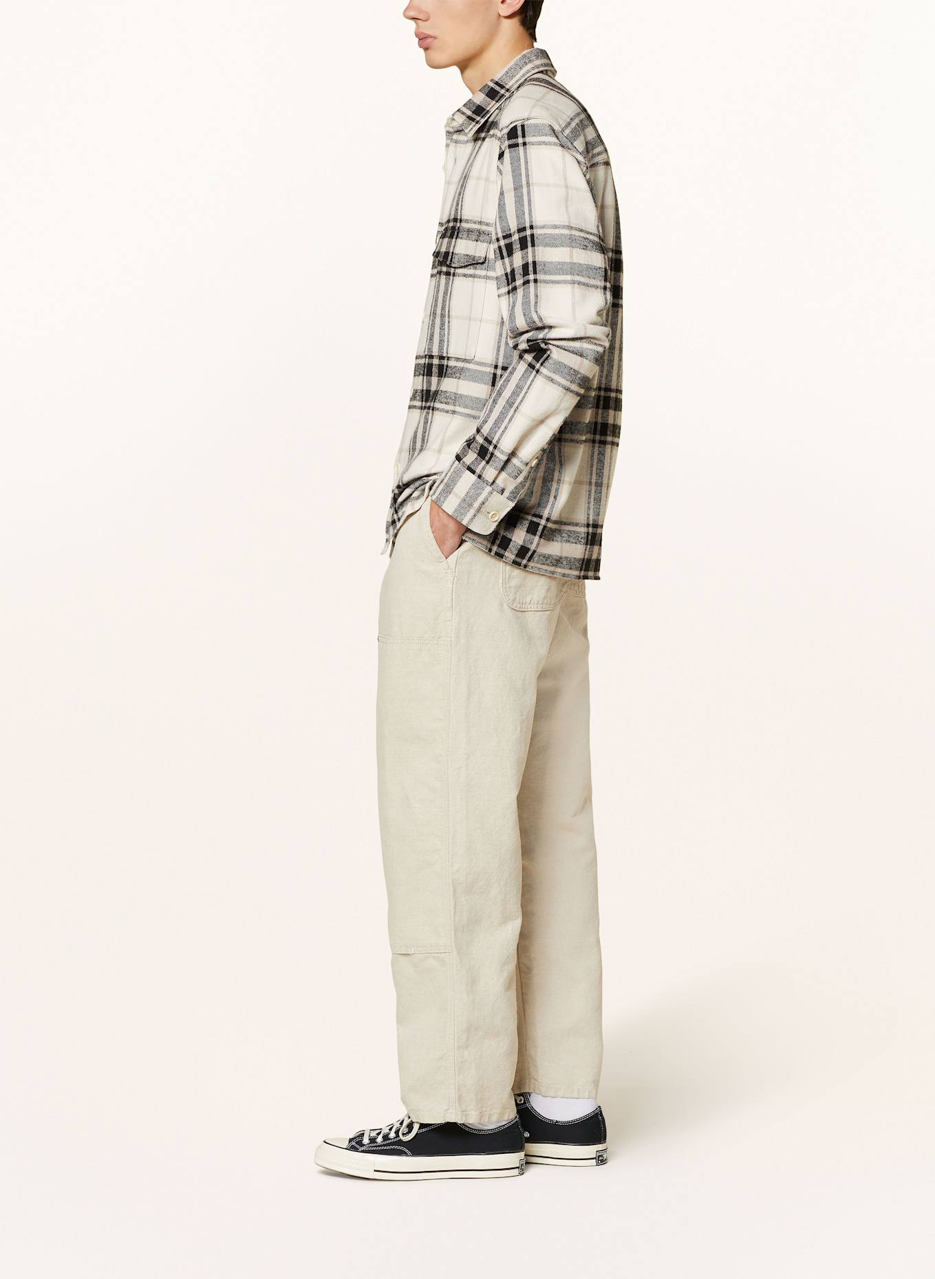 carhartt WIP WALTER regular fit asymmetrical trousers with linen: BEIGE