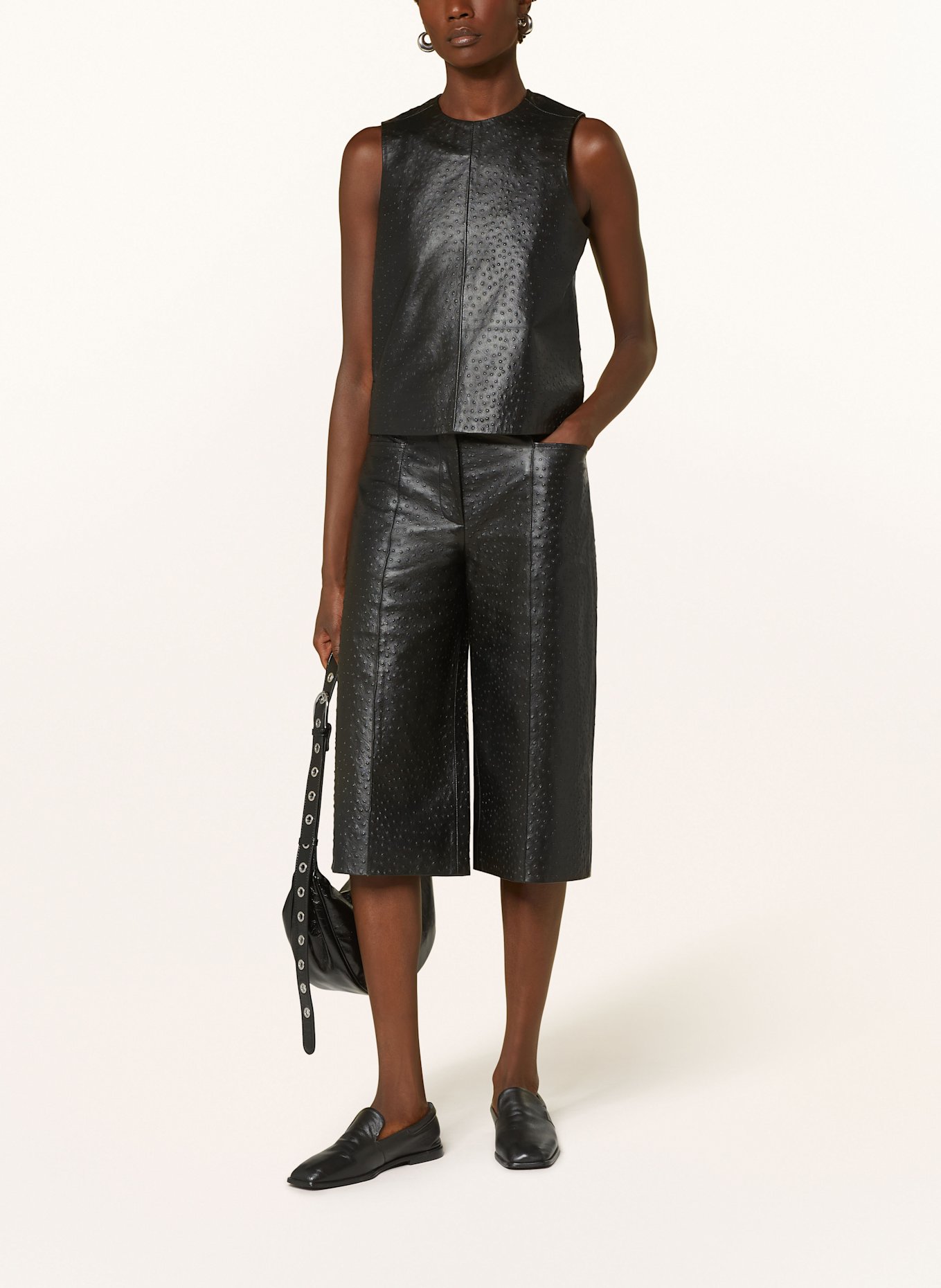 REMAIN 3/4-Hose aus Leder: SCHWARZ