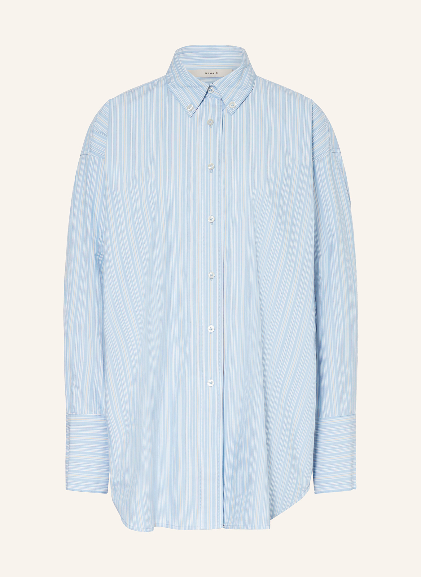 REMAIN Oversized shirt blouse, Color: LIGHT BLUE/ WHITE/ COGNAC (Image 1)