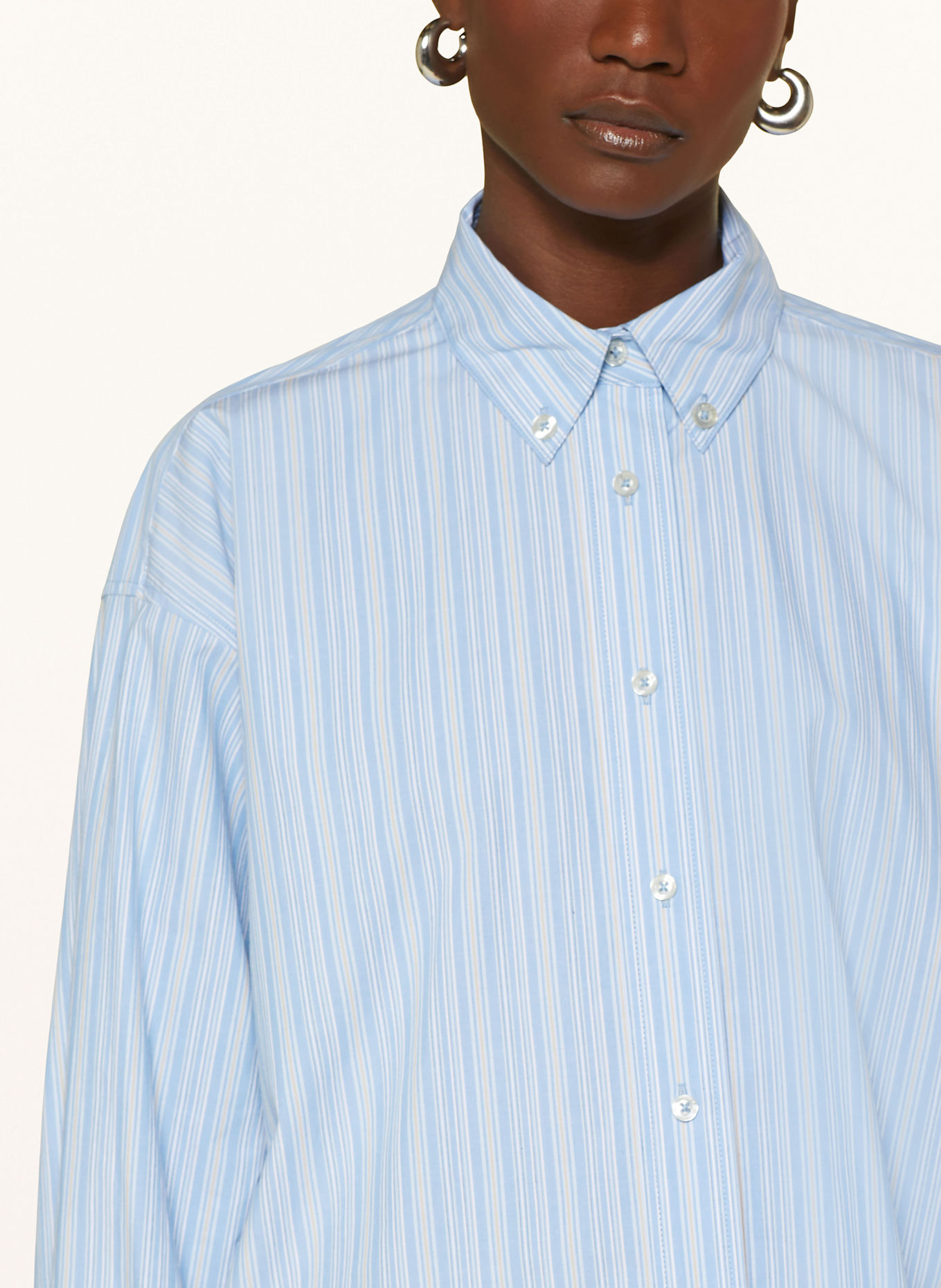 REMAIN Oversized shirt blouse, Color: LIGHT BLUE/ WHITE/ COGNAC (Image 4)