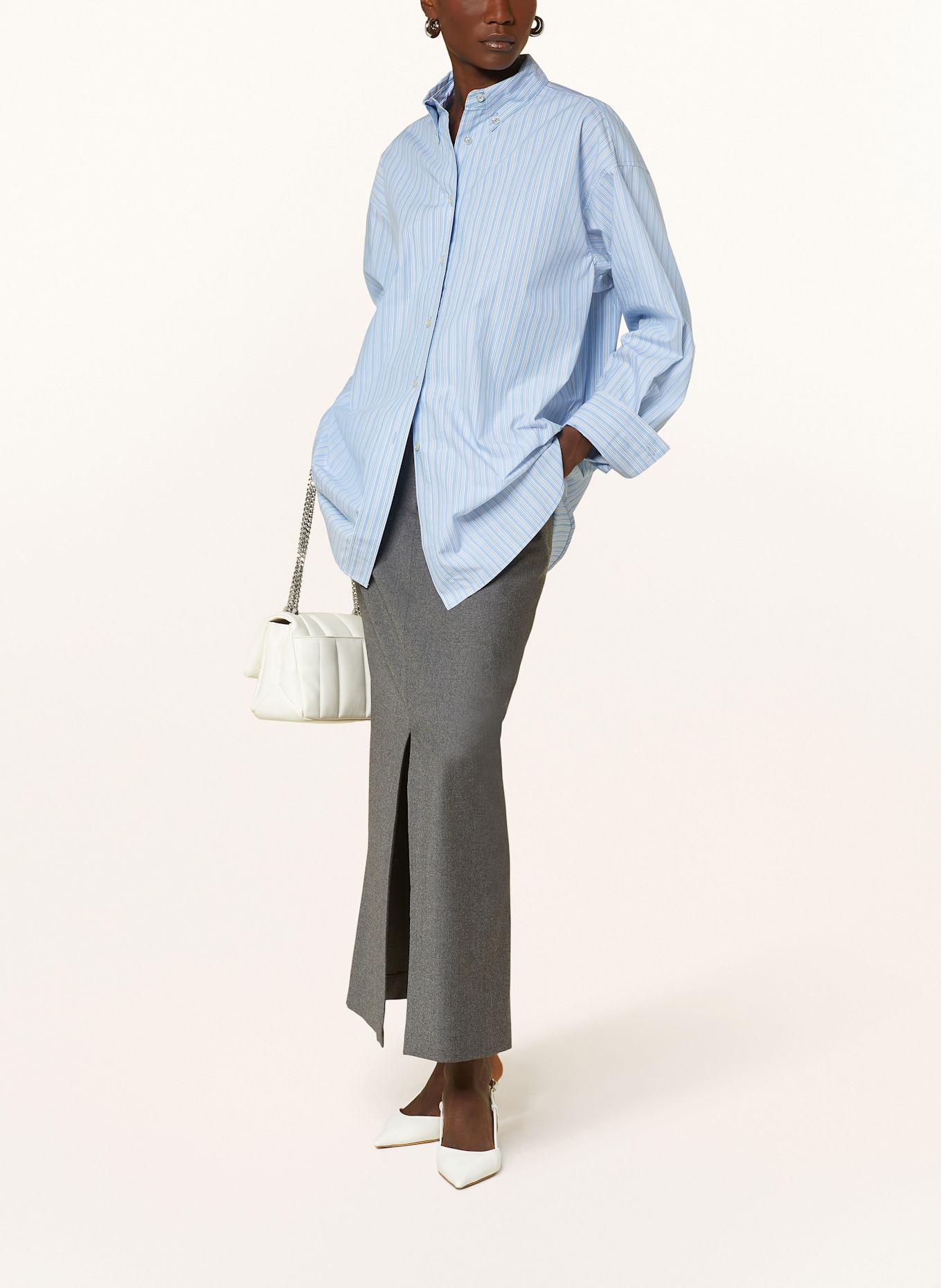 REMAIN Oversized shirt blouse, Color: LIGHT BLUE/ WHITE/ COGNAC (Image 5)