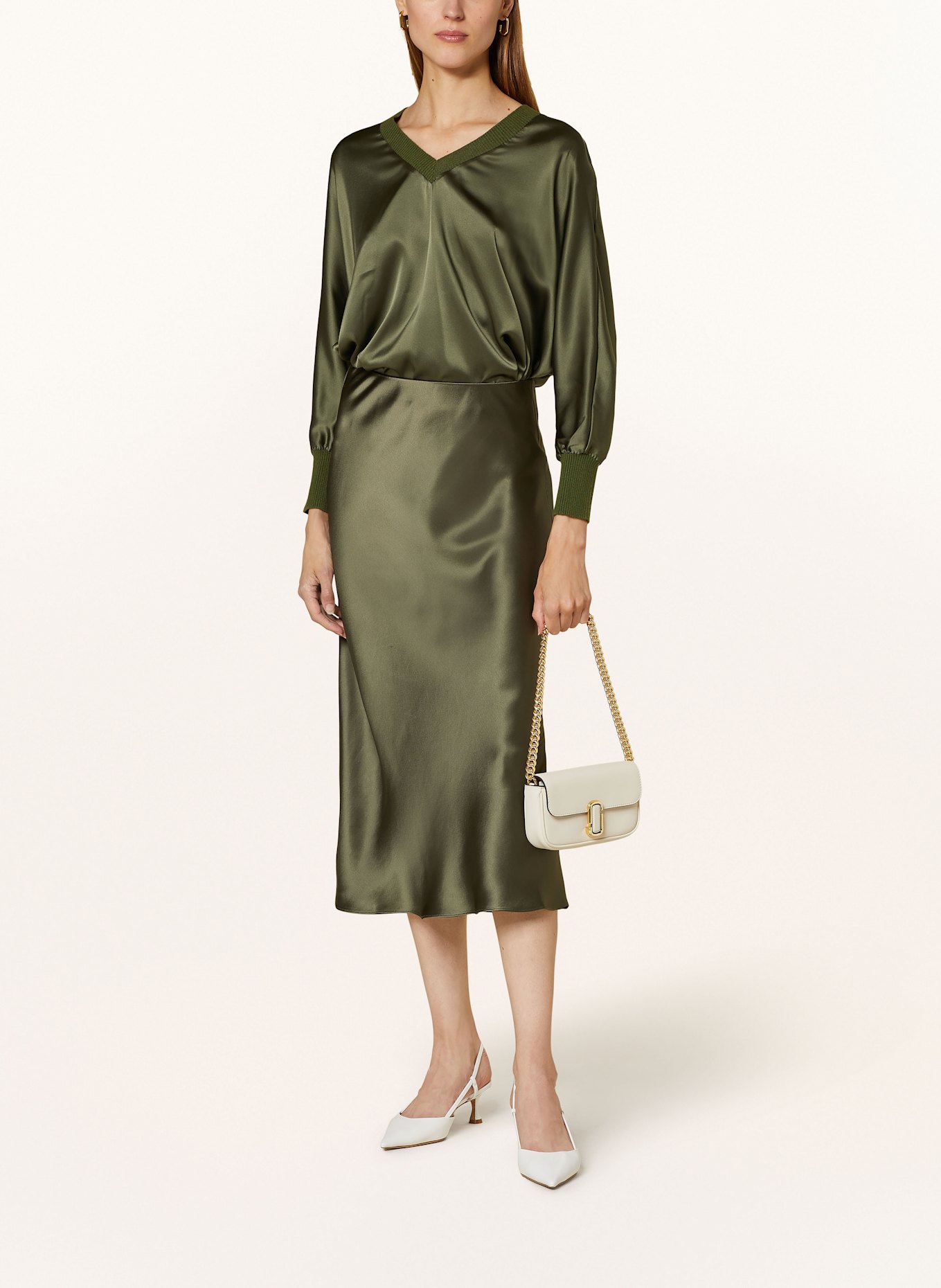 HERZEN'S ANGELEGENHEIT Satin skirt: OLIVE