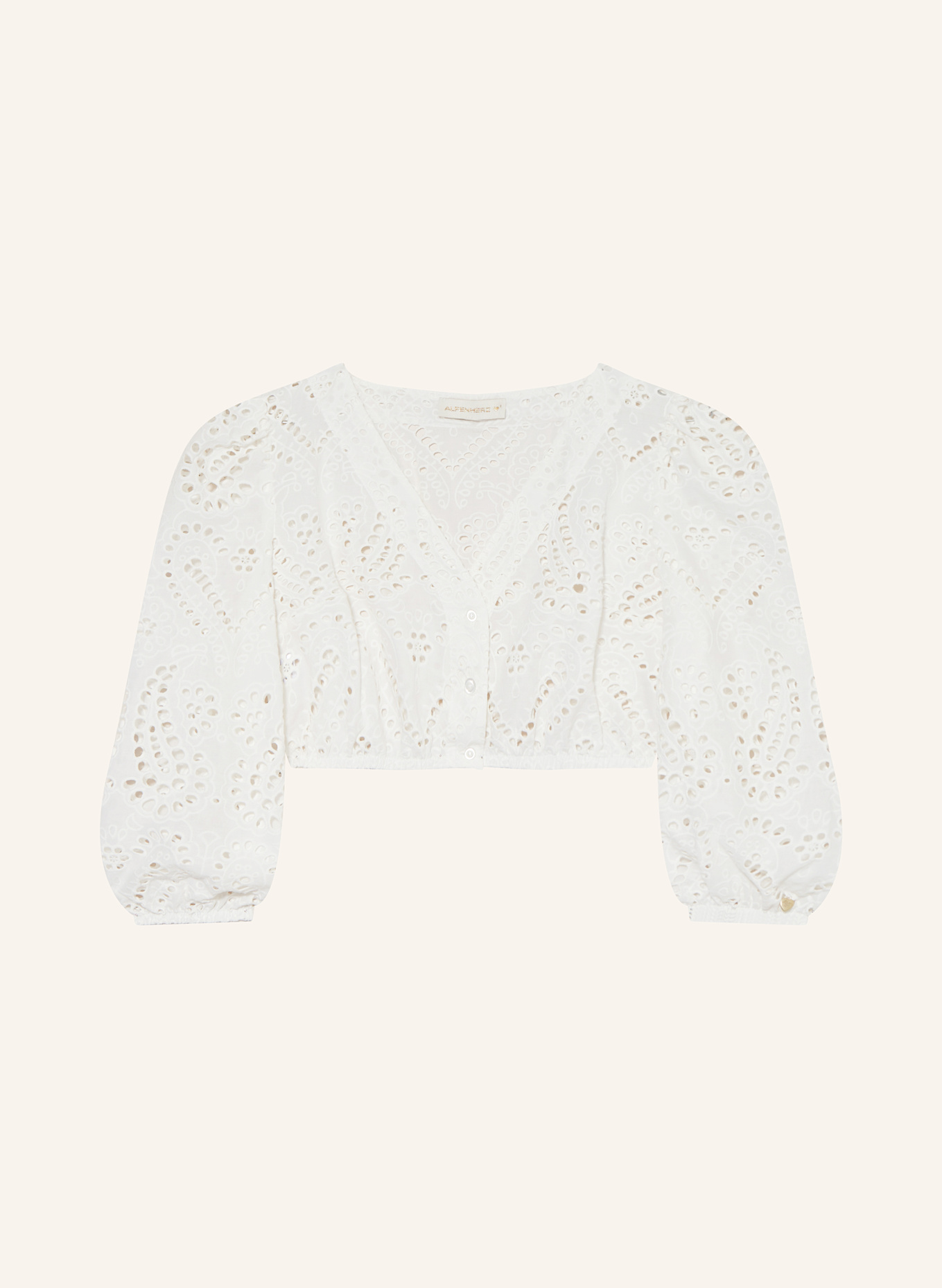 AlpenHERZ LOU dirndl blouse made of lace with 3/4 sleeves: WHITE
