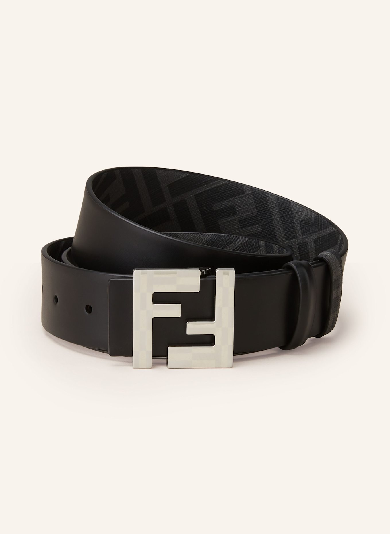 FENDI Reversible leather belt in black taupe