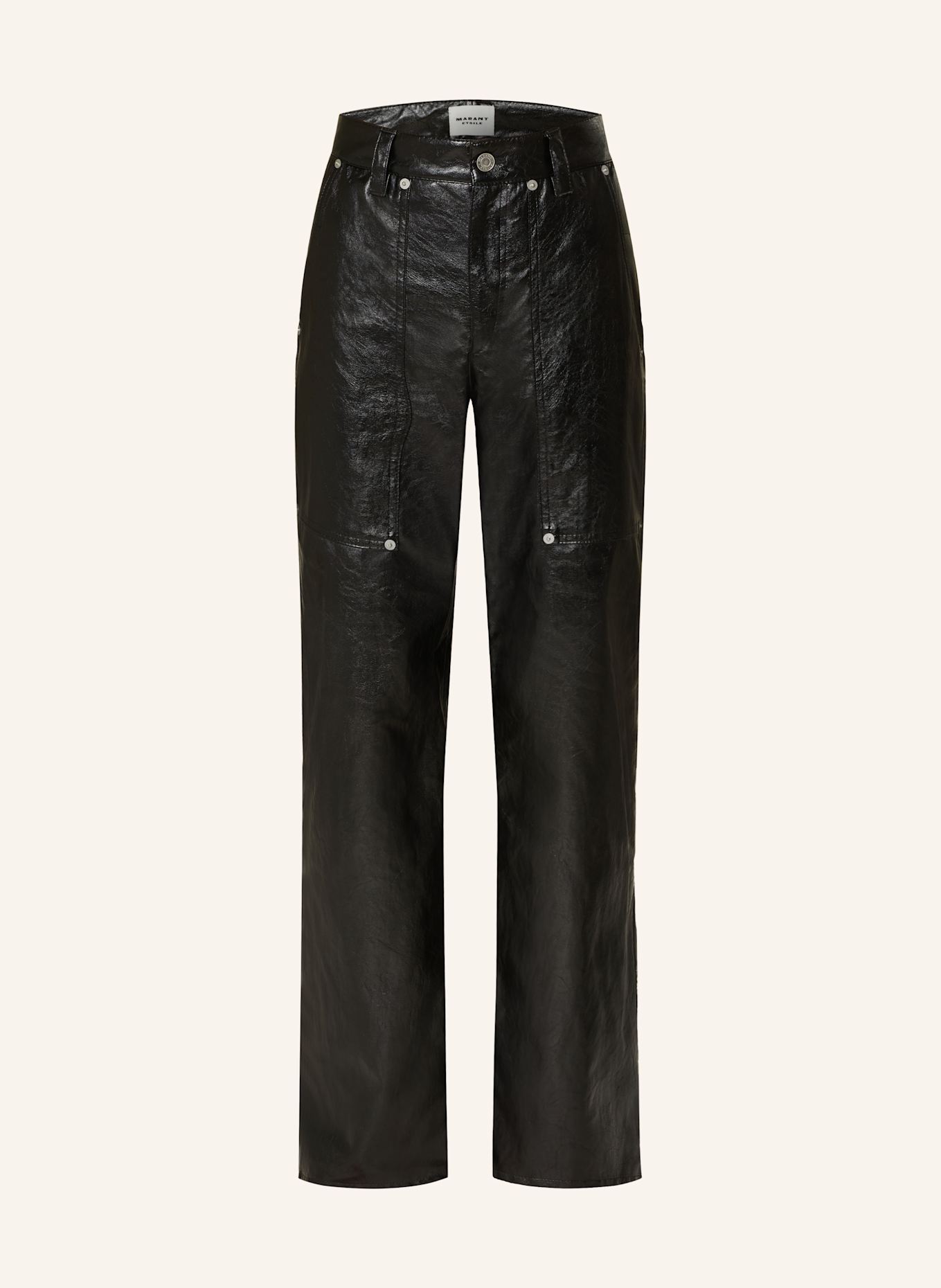 MARANT ÉTOILE ARIETE trousers in leather look with rivets: BLACK