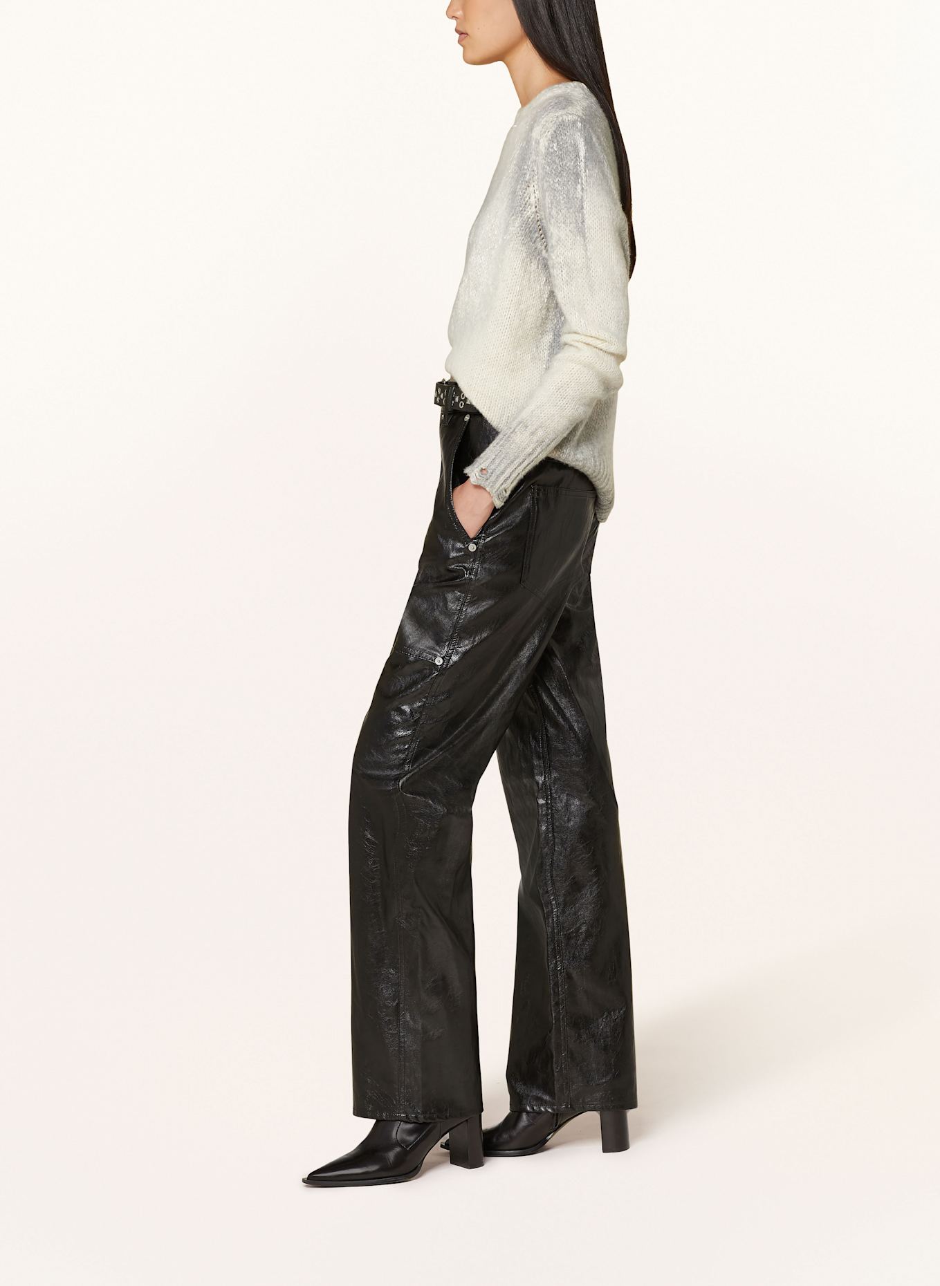 MARANT ÉTOILE ARIETE trousers in leather look with rivets: BLACK