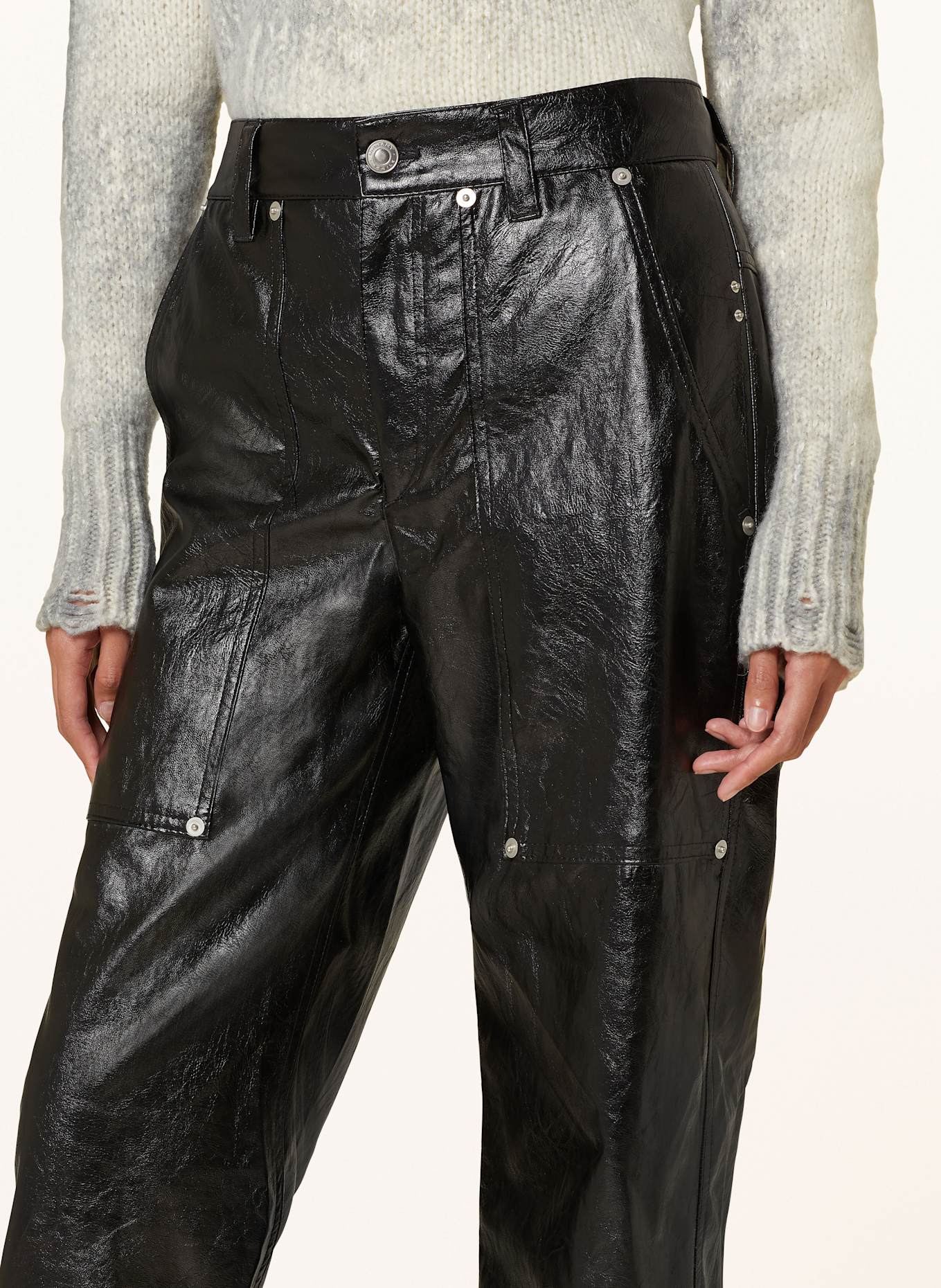 MARANT ÉTOILE ARIETE trousers in leather look with rivets: BLACK